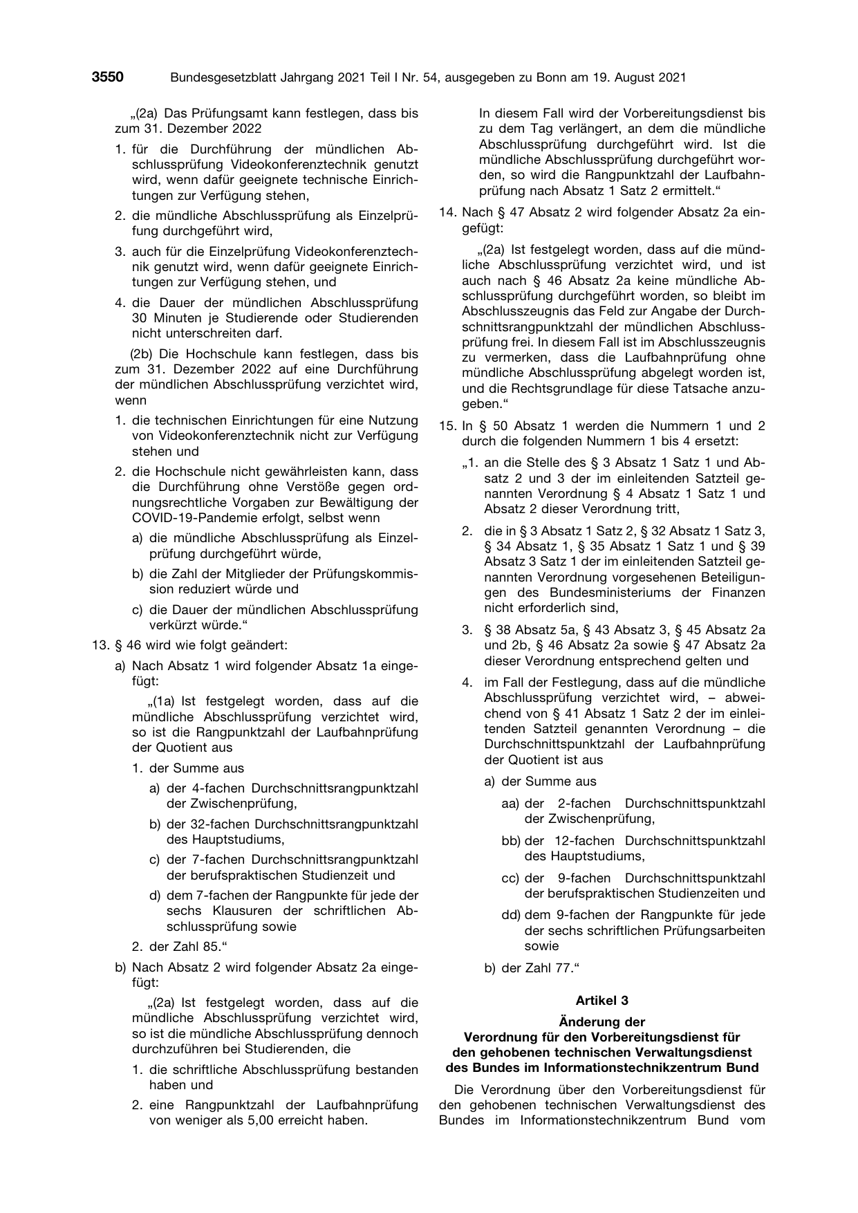 BGBl. 2021, Seite 3550 — Originalseite als Abbildung