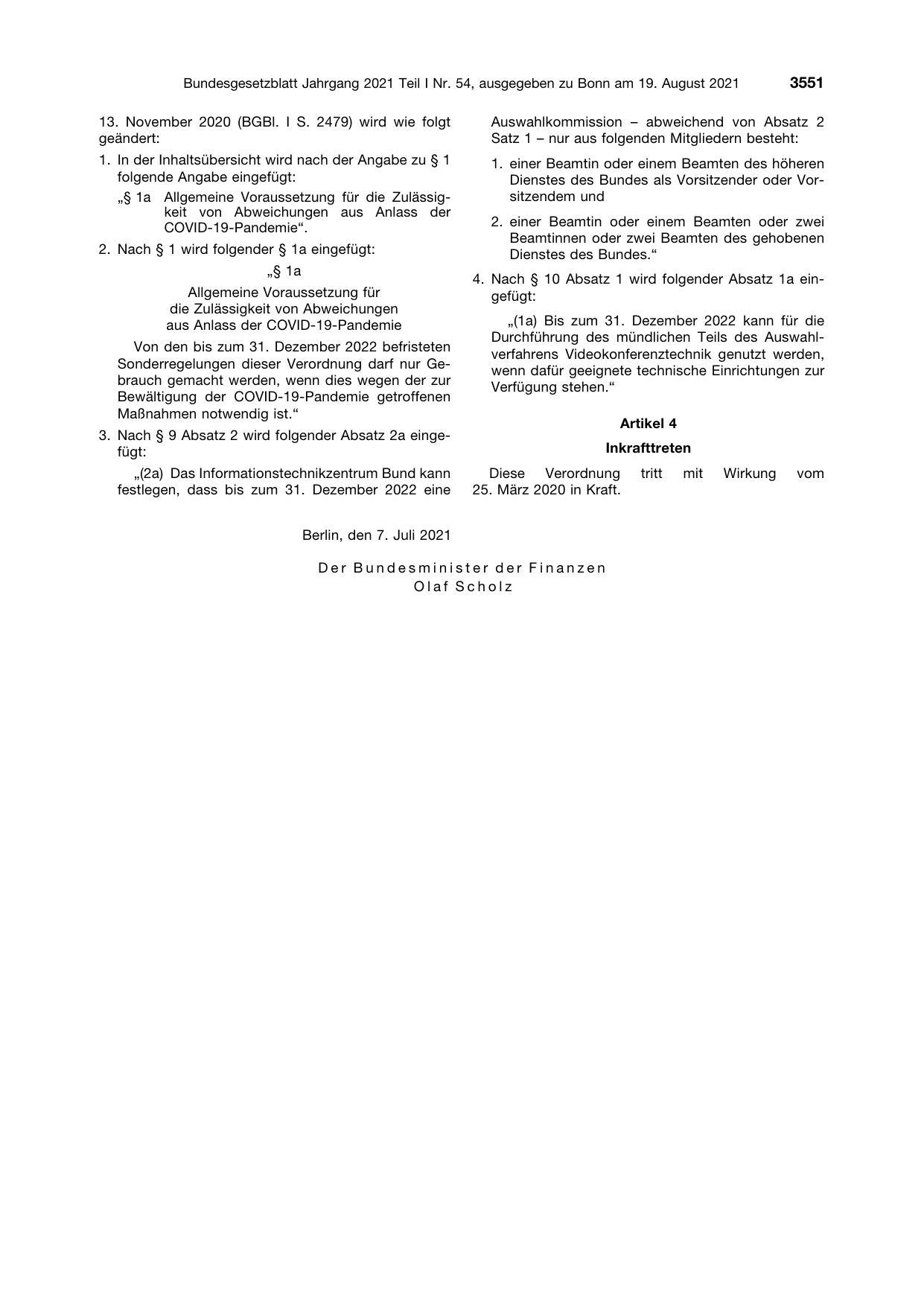 BGBl. 2021, Seite 3551 — Originalseite als Abbildung