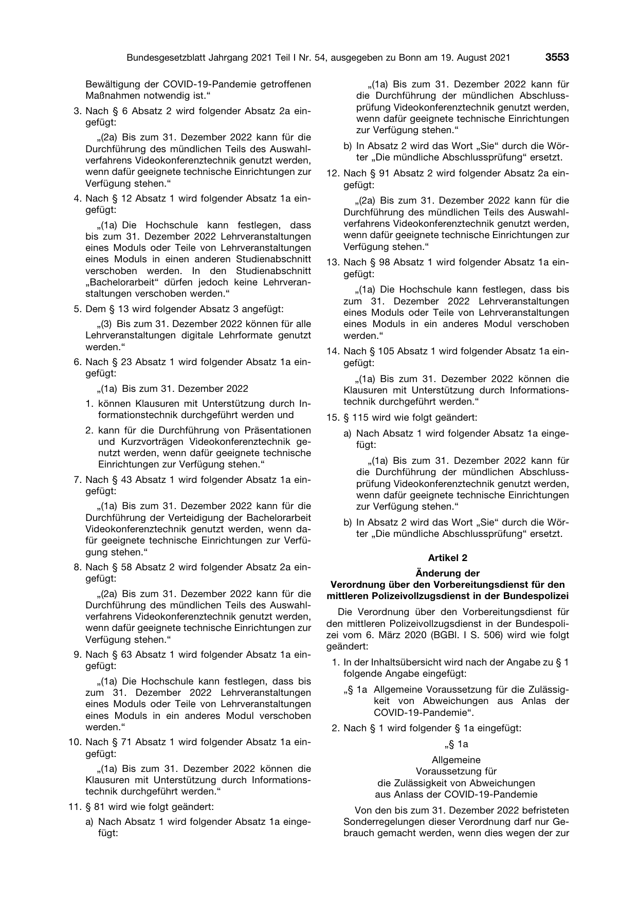 BGBl. 2021, Seite 3553 — Originalseite als Abbildung