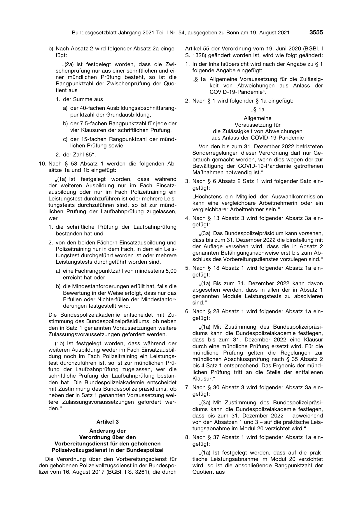 BGBl. 2021, Seite 3555 — Originalseite als Abbildung