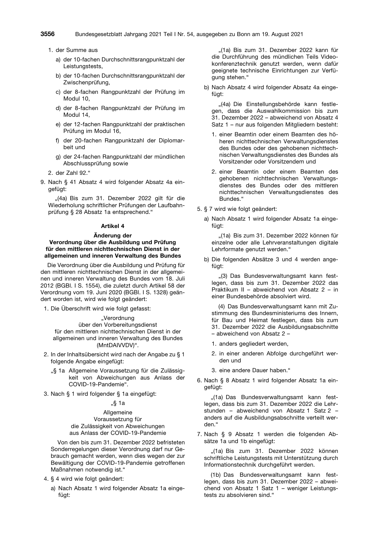 BGBl. 2021, Seite 3556 — Originalseite als Abbildung