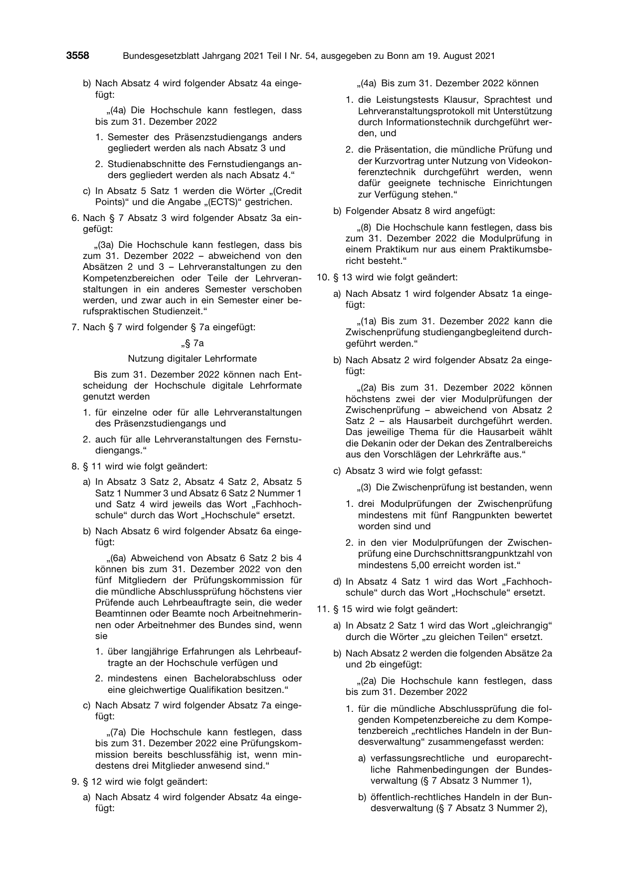BGBl. 2021, Seite 3558 — Originalseite als Abbildung