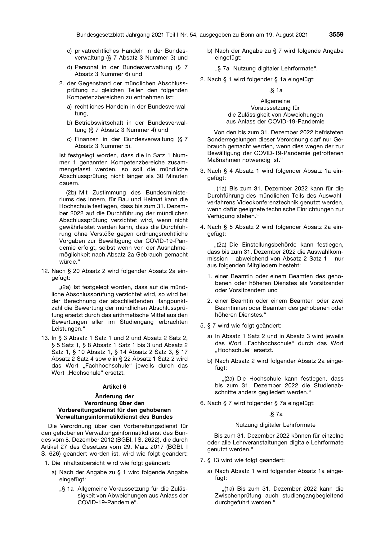 BGBl. 2021, Seite 3559 — Originalseite als Abbildung