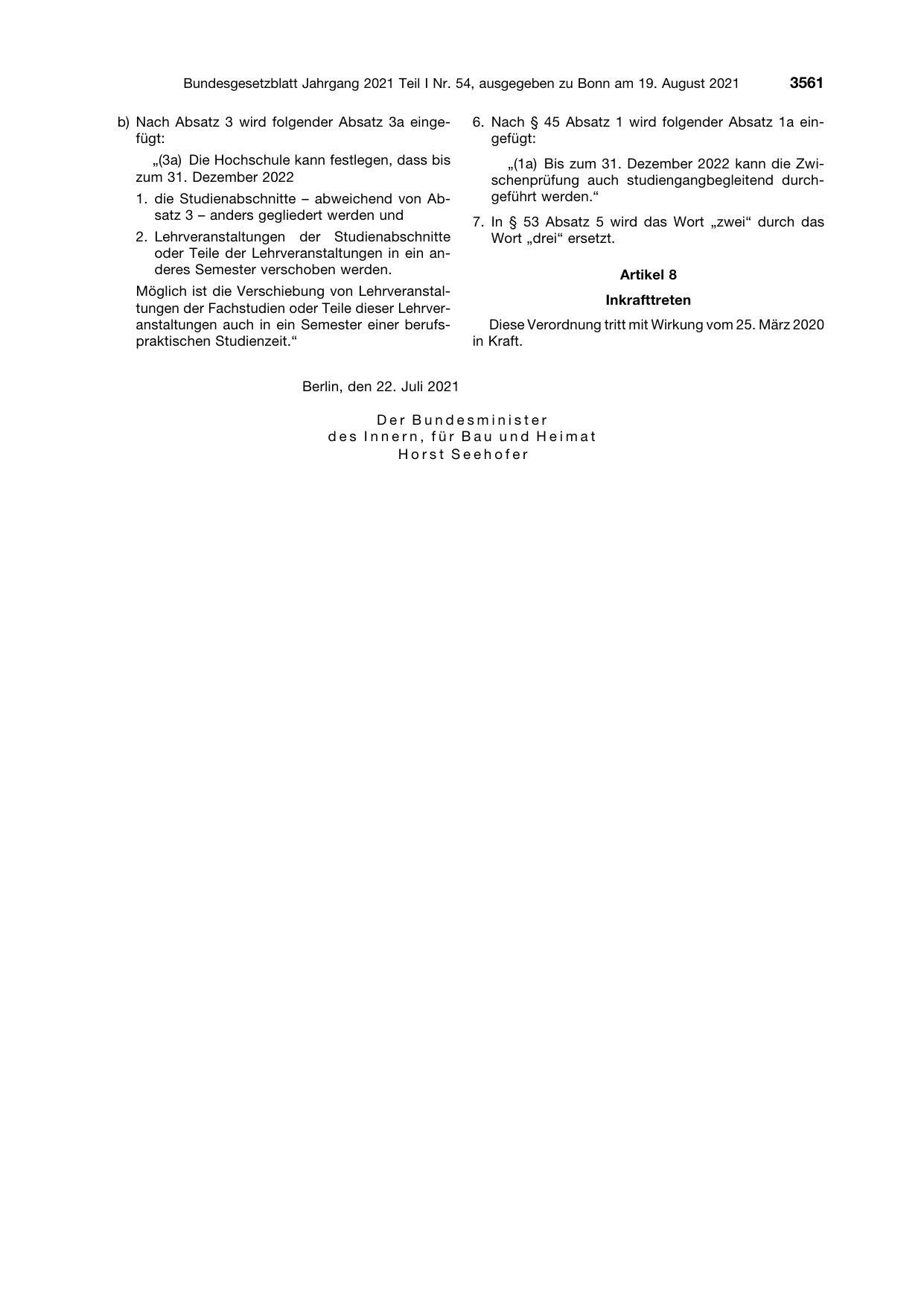 BGBl. 2021, Seite 3561 — Originalseite als Abbildung