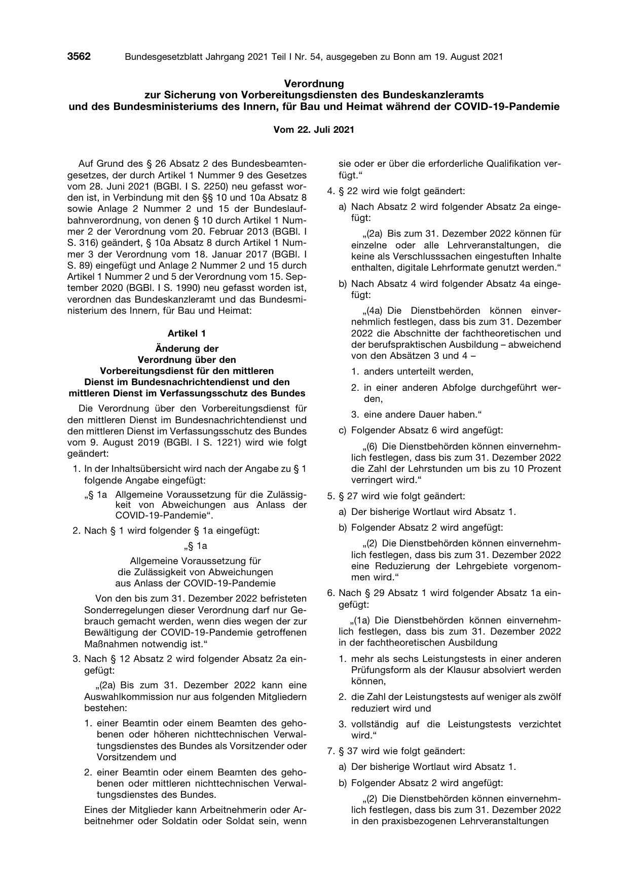 BGBl. 2021, Seite 3562 — Originalseite als Abbildung