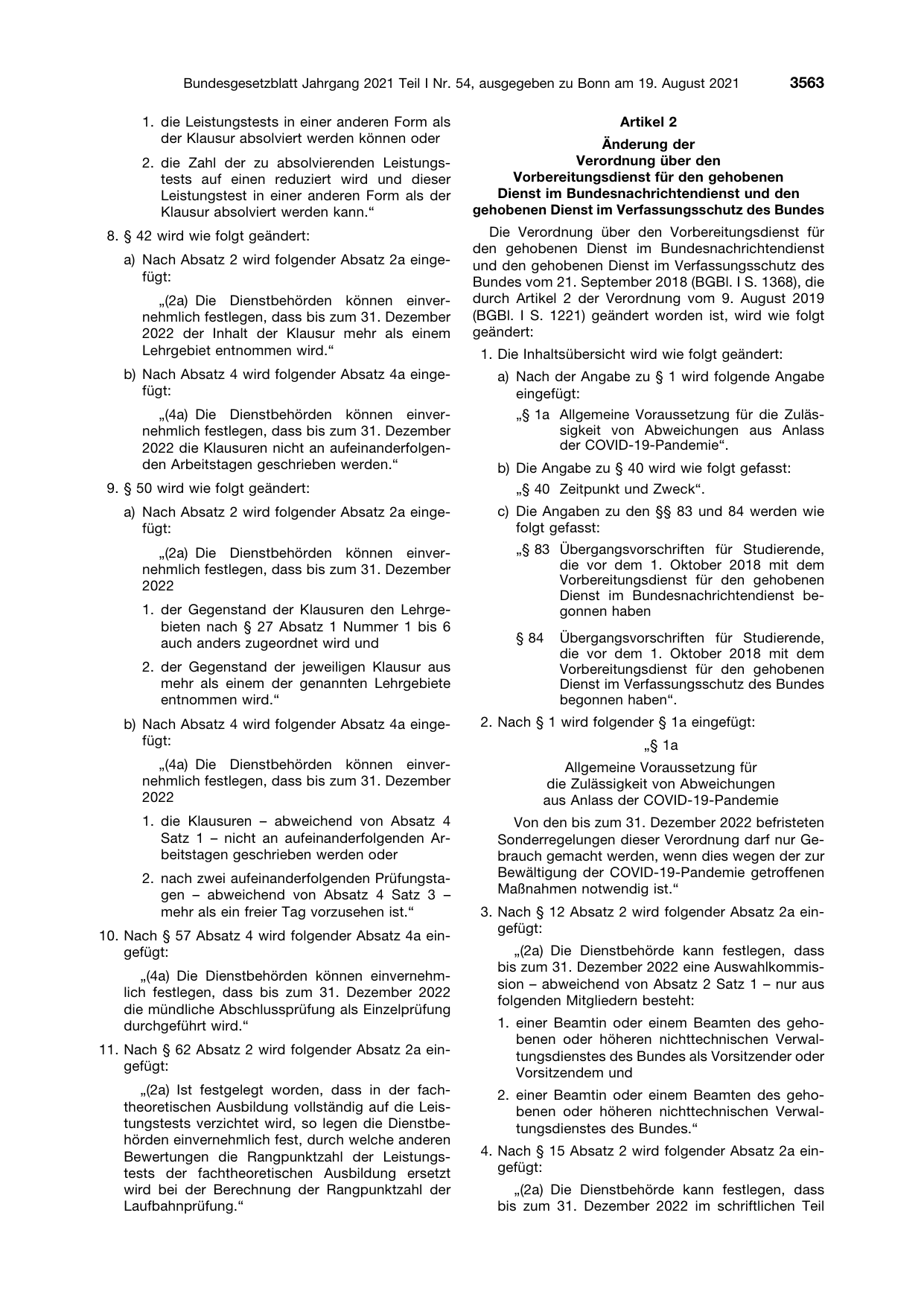 BGBl. 2021, Seite 3563 — Originalseite als Abbildung