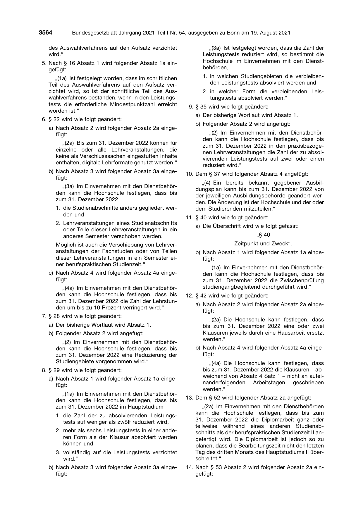 BGBl. 2021, Seite 3564 — Originalseite als Abbildung