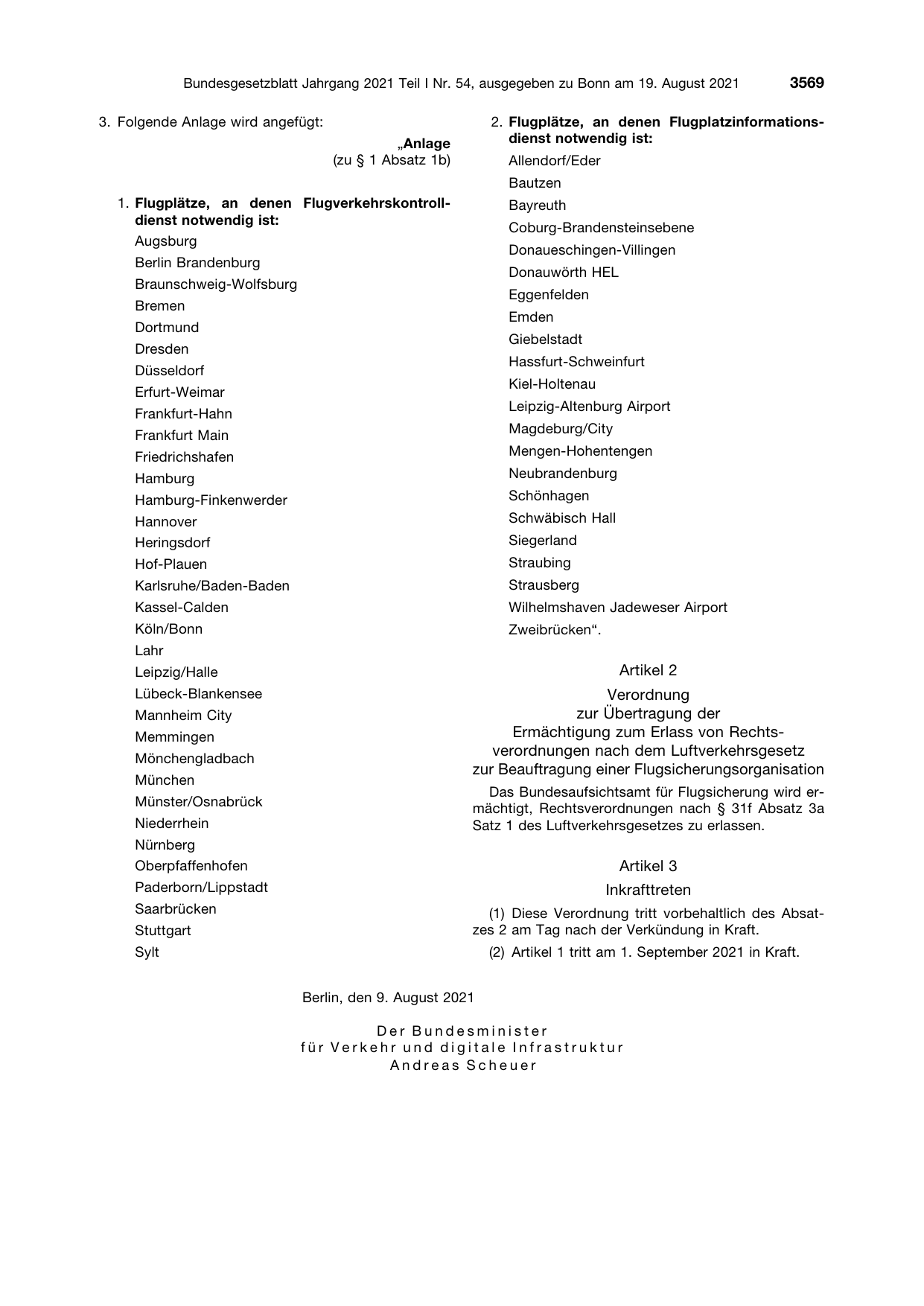 BGBl. 2021, Seite 3569 — Originalseite als Abbildung