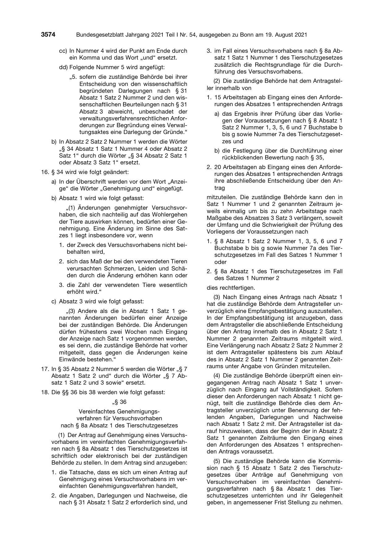BGBl. 2021, Seite 3574 — Originalseite als Abbildung