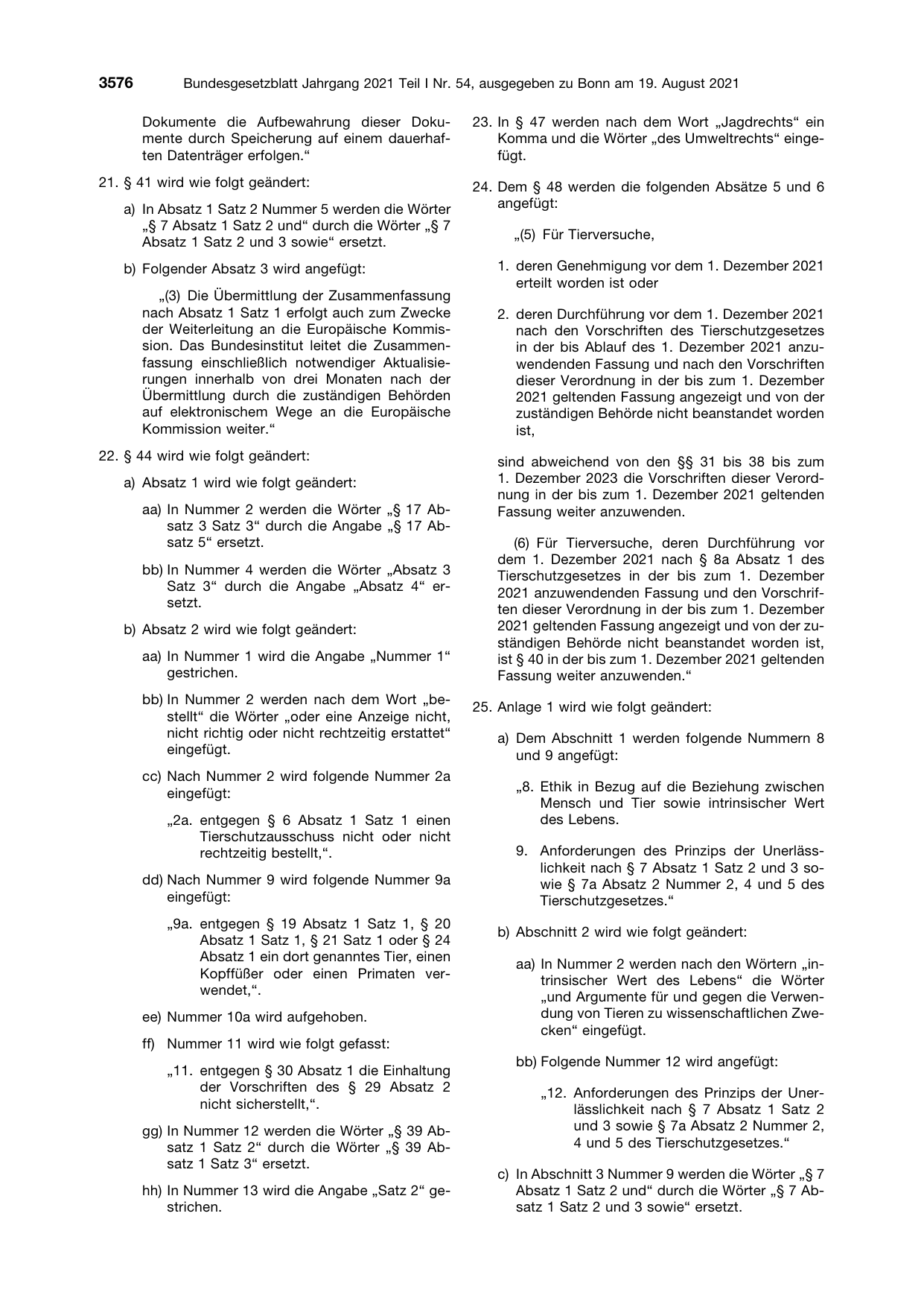 BGBl. 2021, Seite 3576 — Originalseite als Abbildung