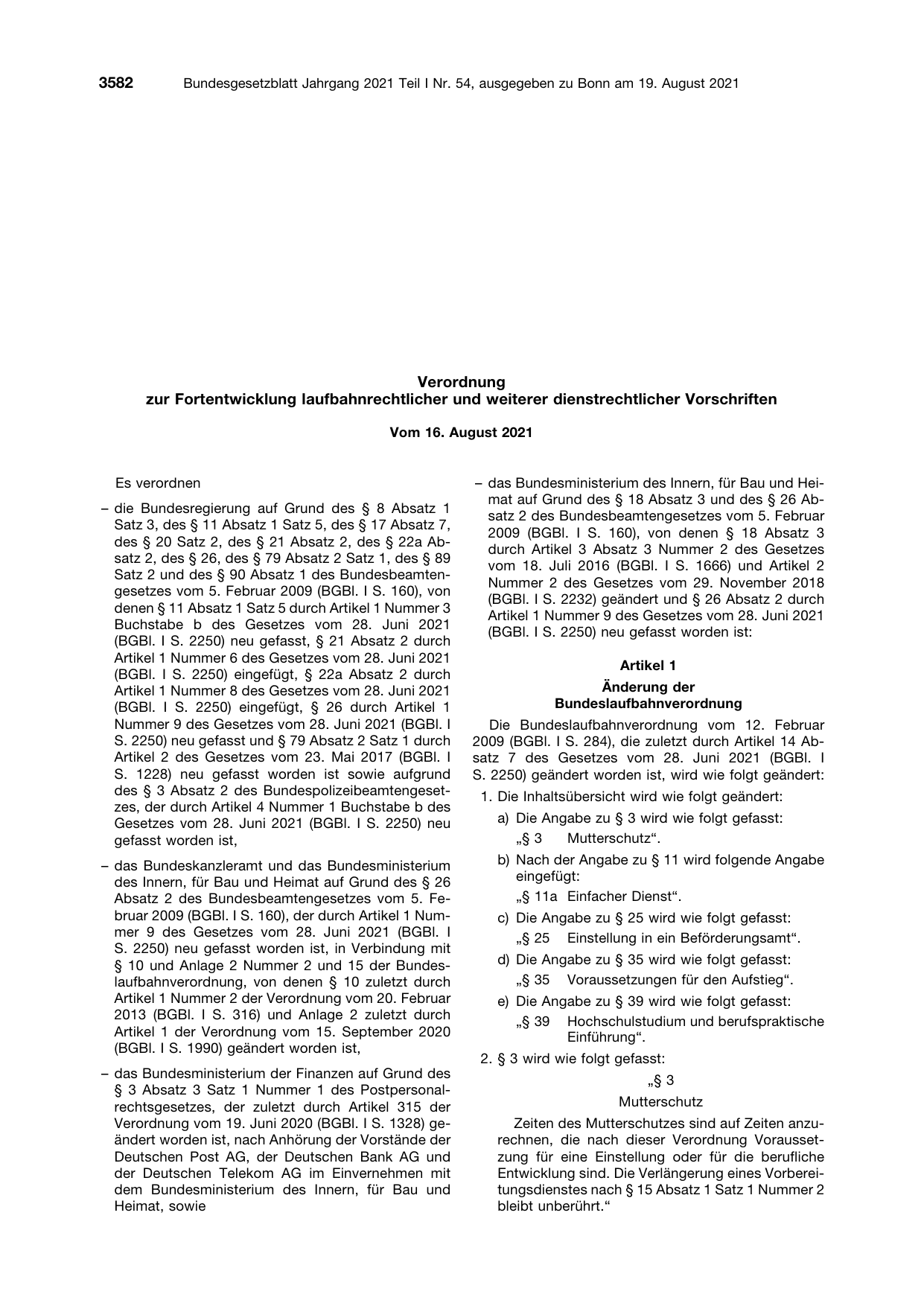 BGBl. 2021, Seite 3582 — Originalseite als Abbildung