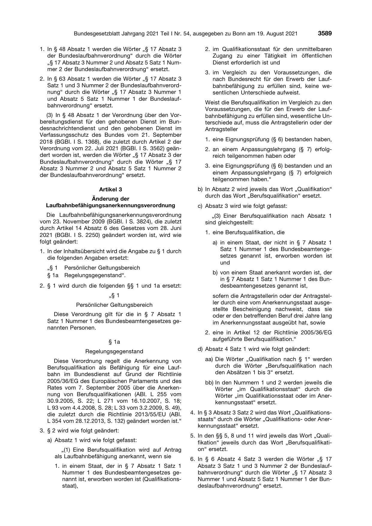 BGBl. 2021, Seite 3589 — Originalseite als Abbildung