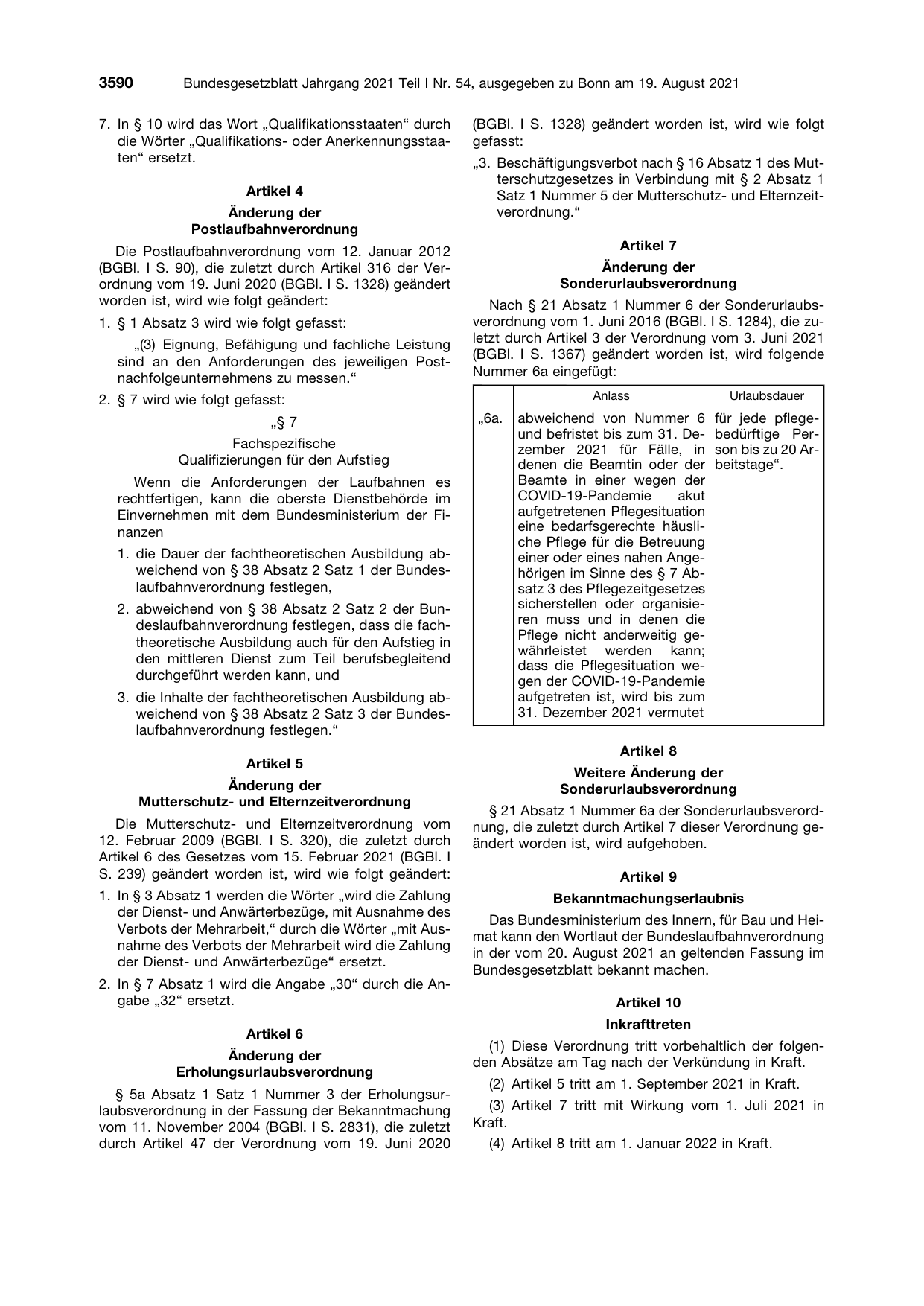 BGBl. 2021, Seite 3590 — Originalseite als Abbildung