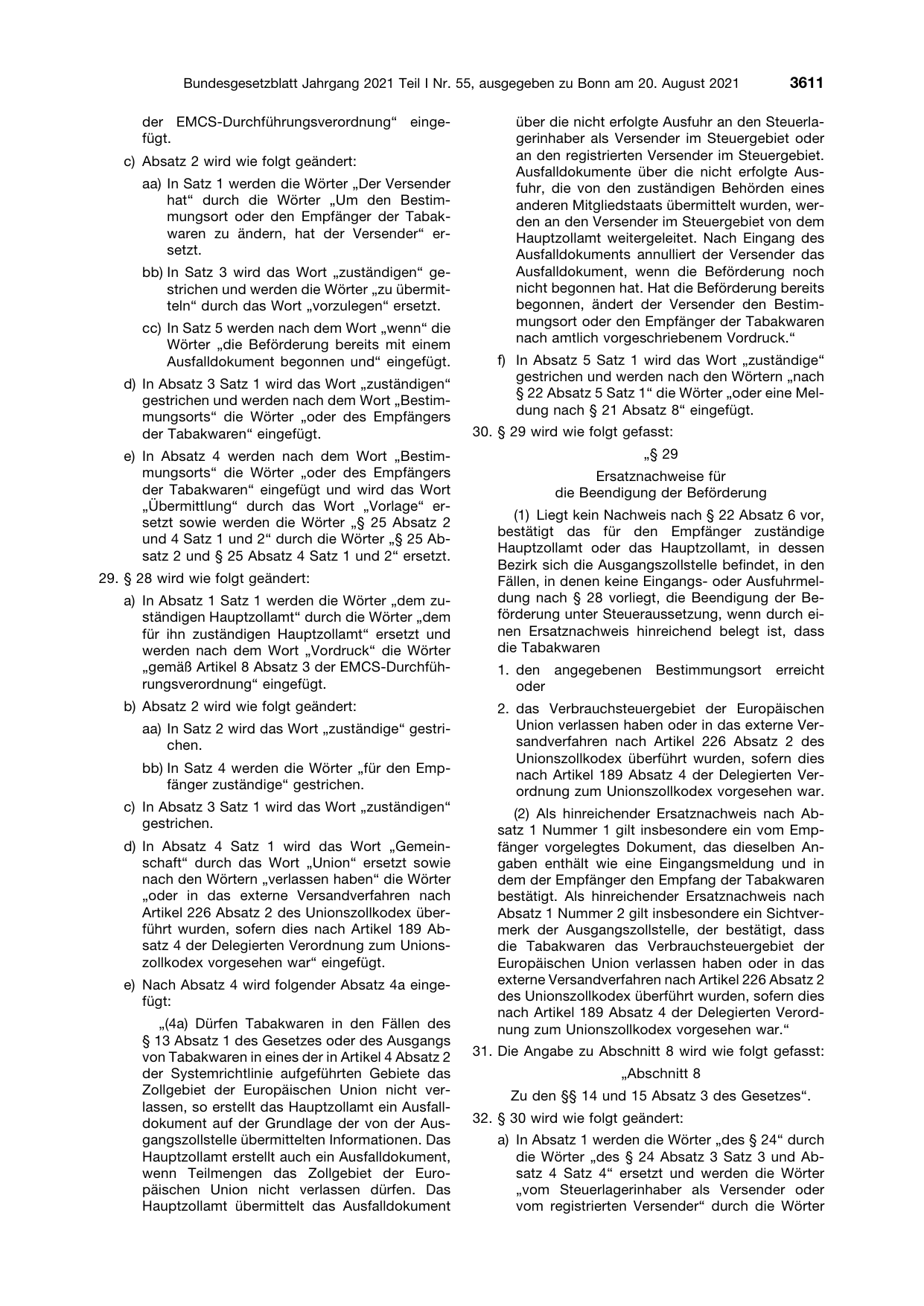 BGBl. 2021, Seite 3611 — Originalseite als Abbildung