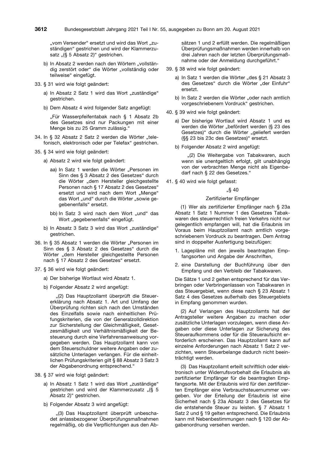 BGBl. 2021, Seite 3612 — Originalseite als Abbildung