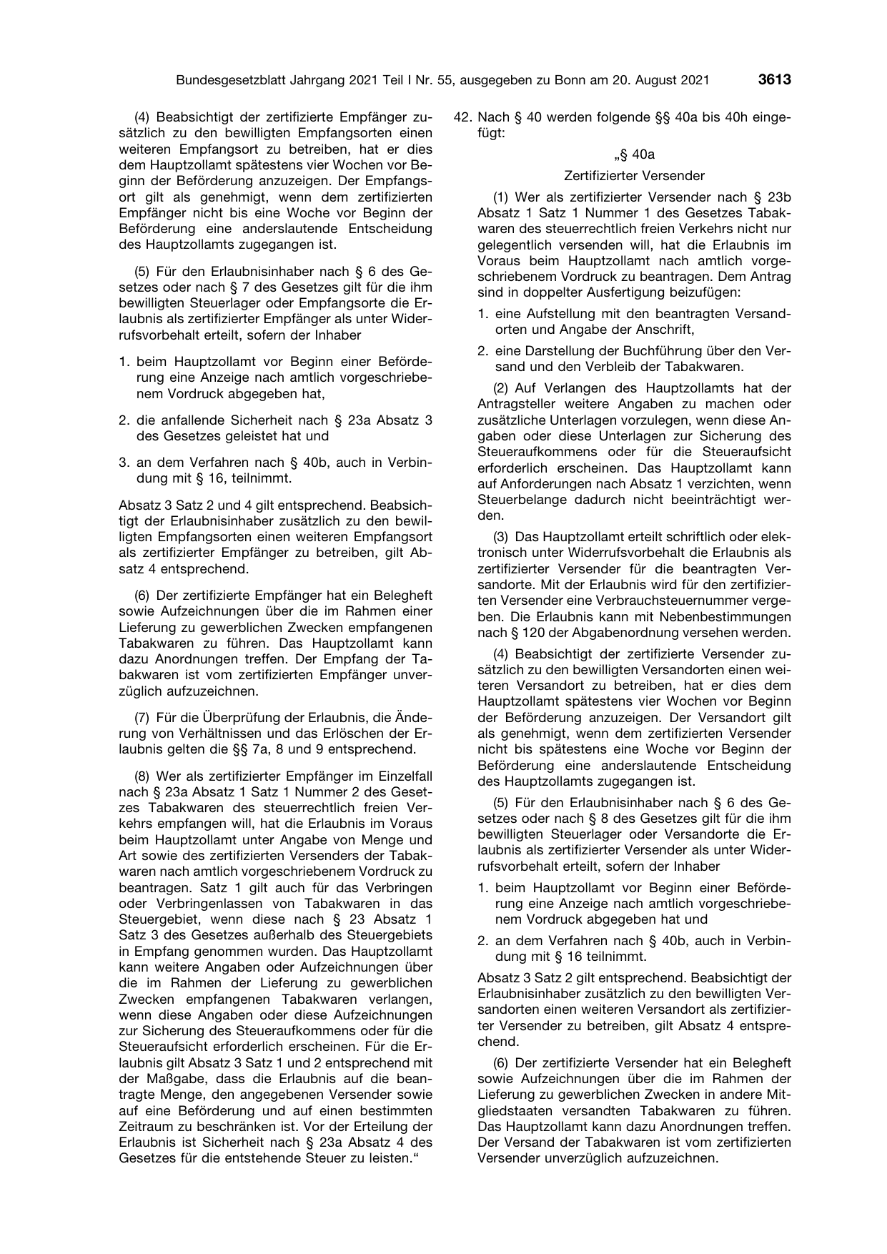 BGBl. 2021, Seite 3613 — Originalseite als Abbildung