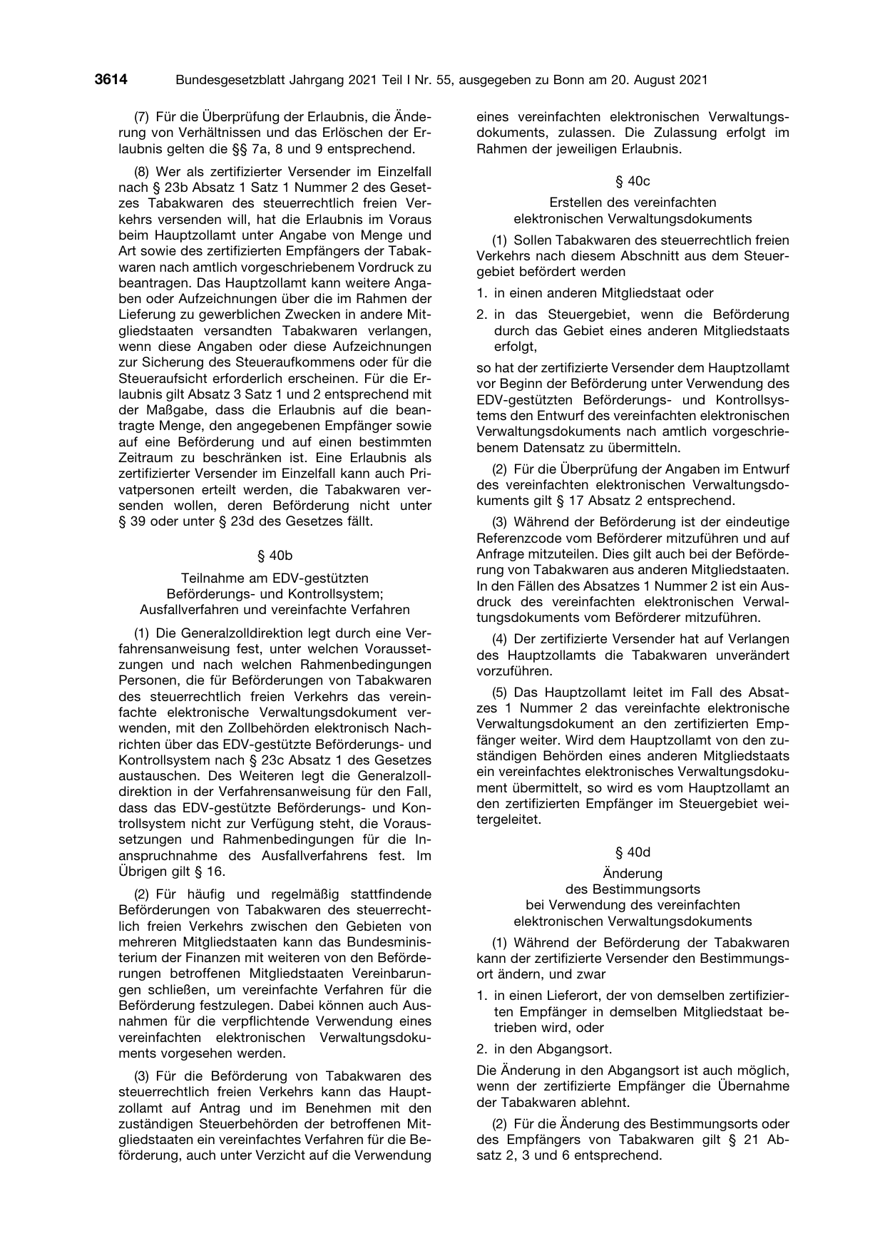 BGBl. 2021, Seite 3614 — Originalseite als Abbildung