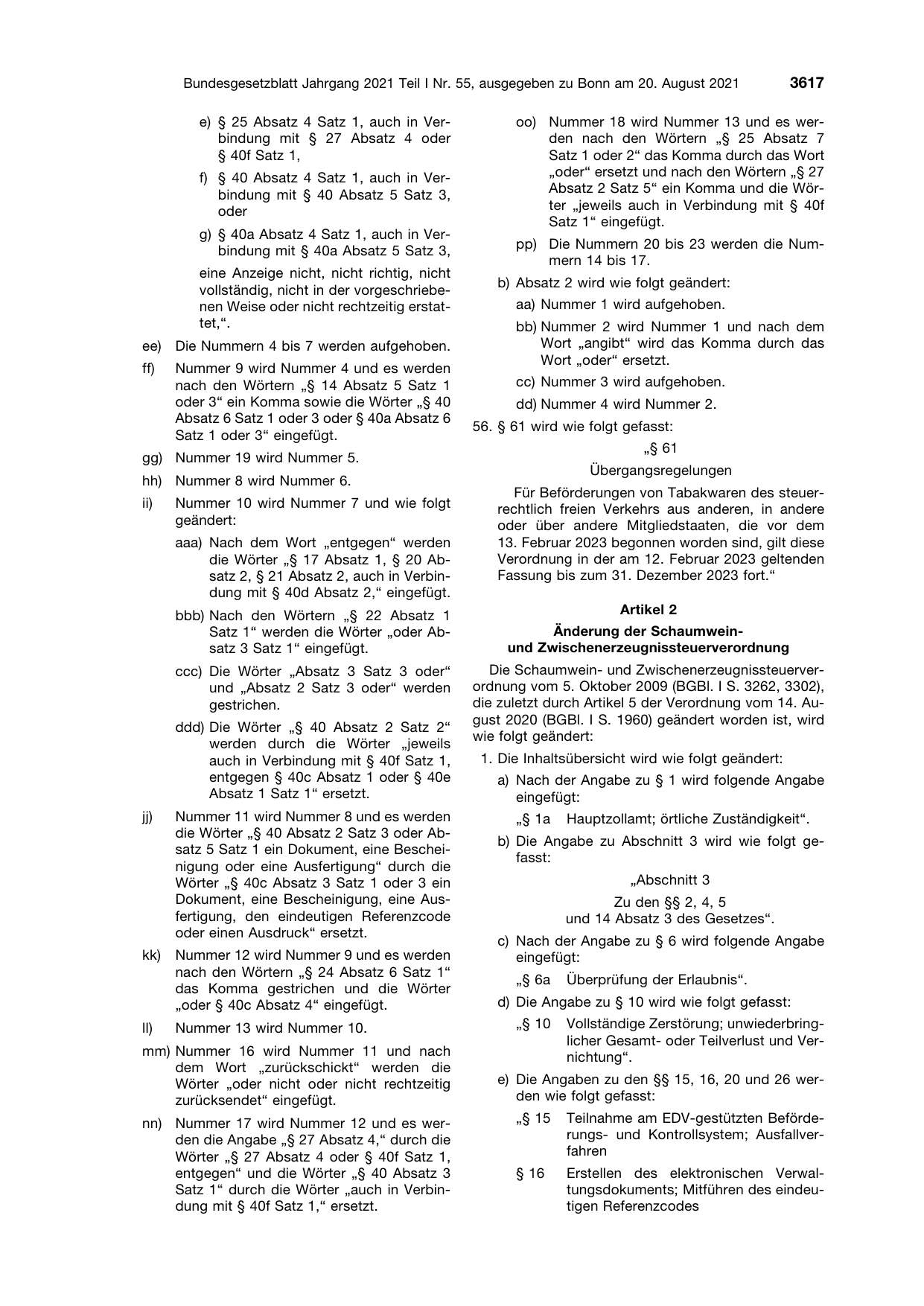 BGBl. 2021, Seite 3617 — Originalseite als Abbildung