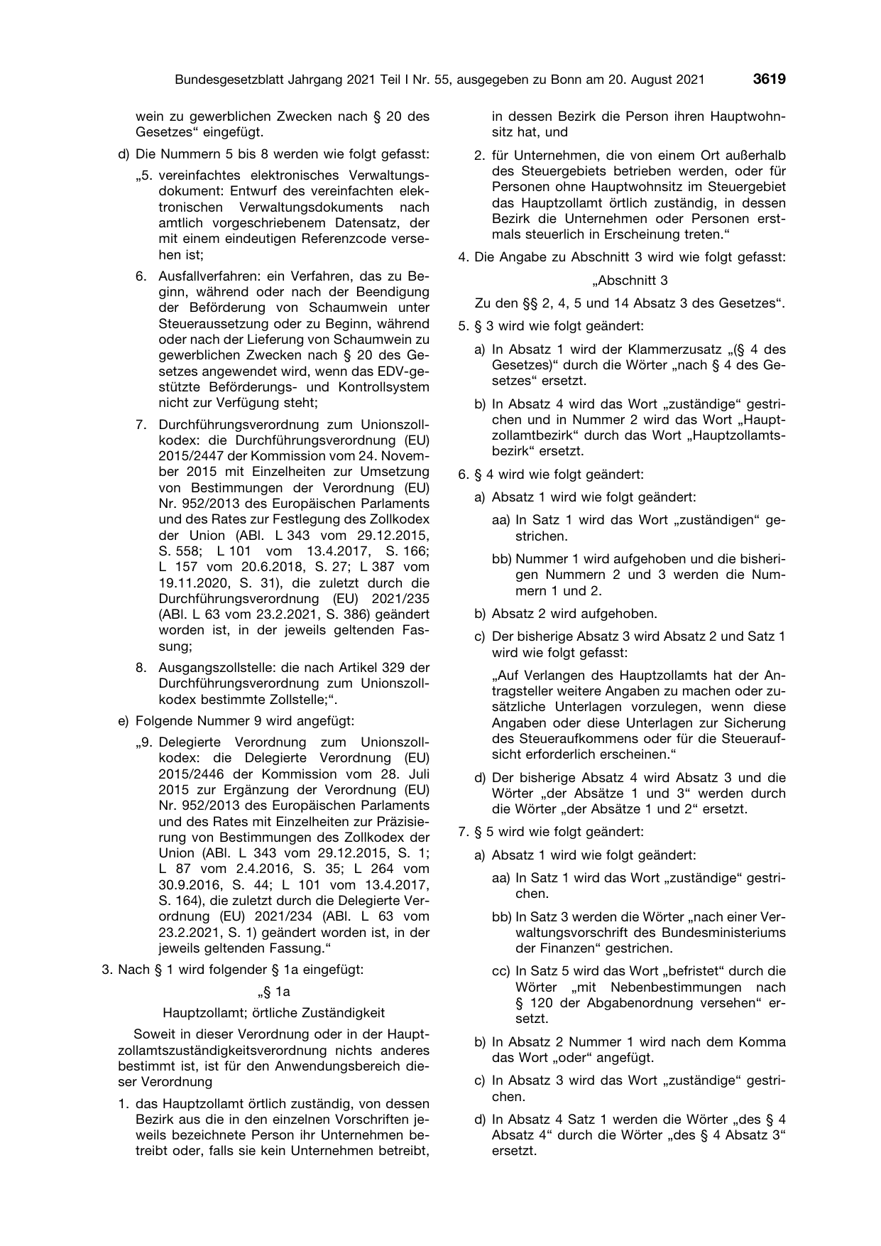 BGBl. 2021, Seite 3619 — Originalseite als Abbildung