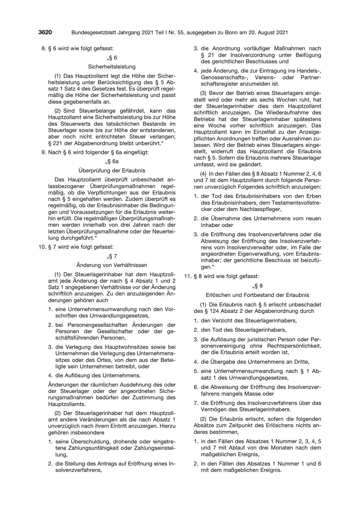 BGBl. 2021, Seite 3620 — Originalseite als Abbildung