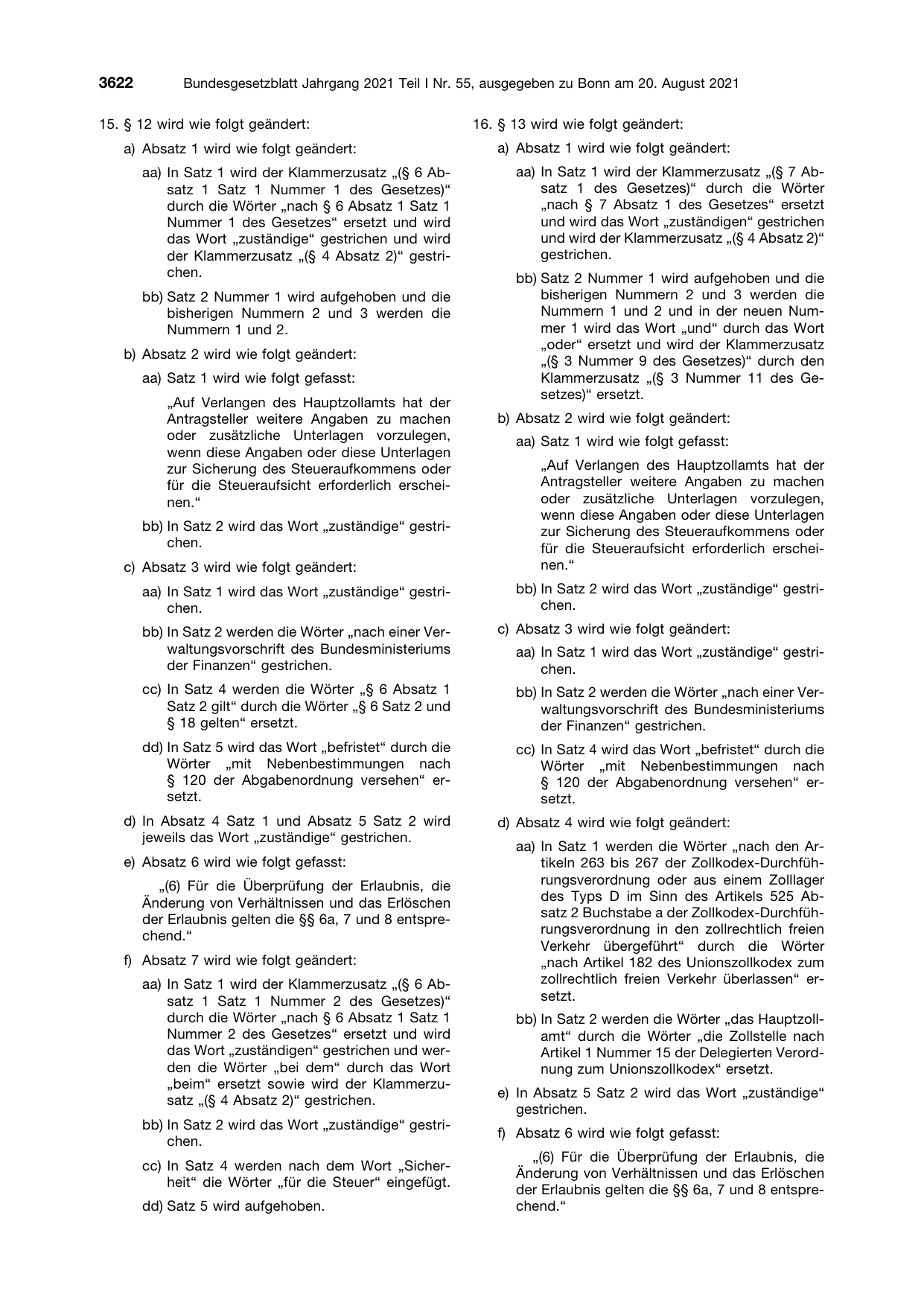 BGBl. 2021, Seite 3622 — Originalseite als Abbildung