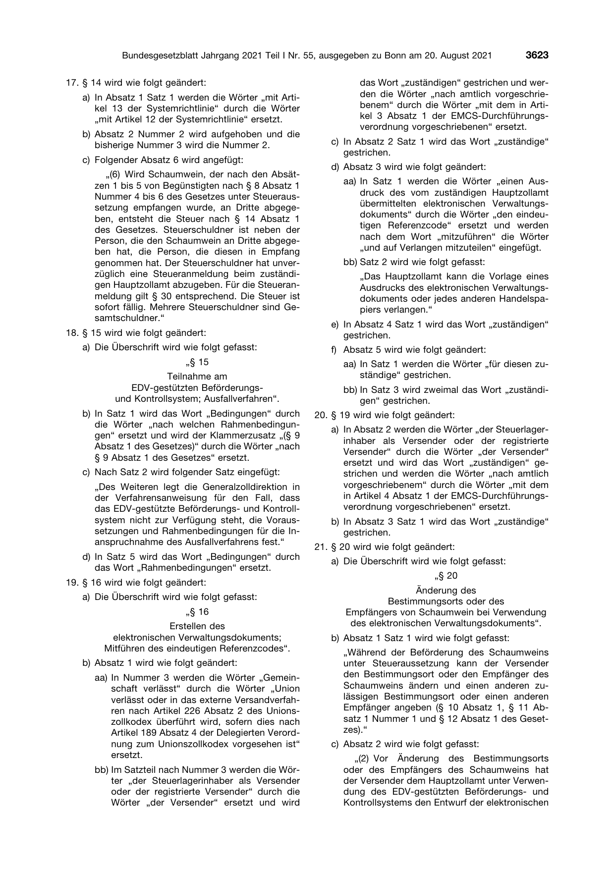 BGBl. 2021, Seite 3623 — Originalseite als Abbildung