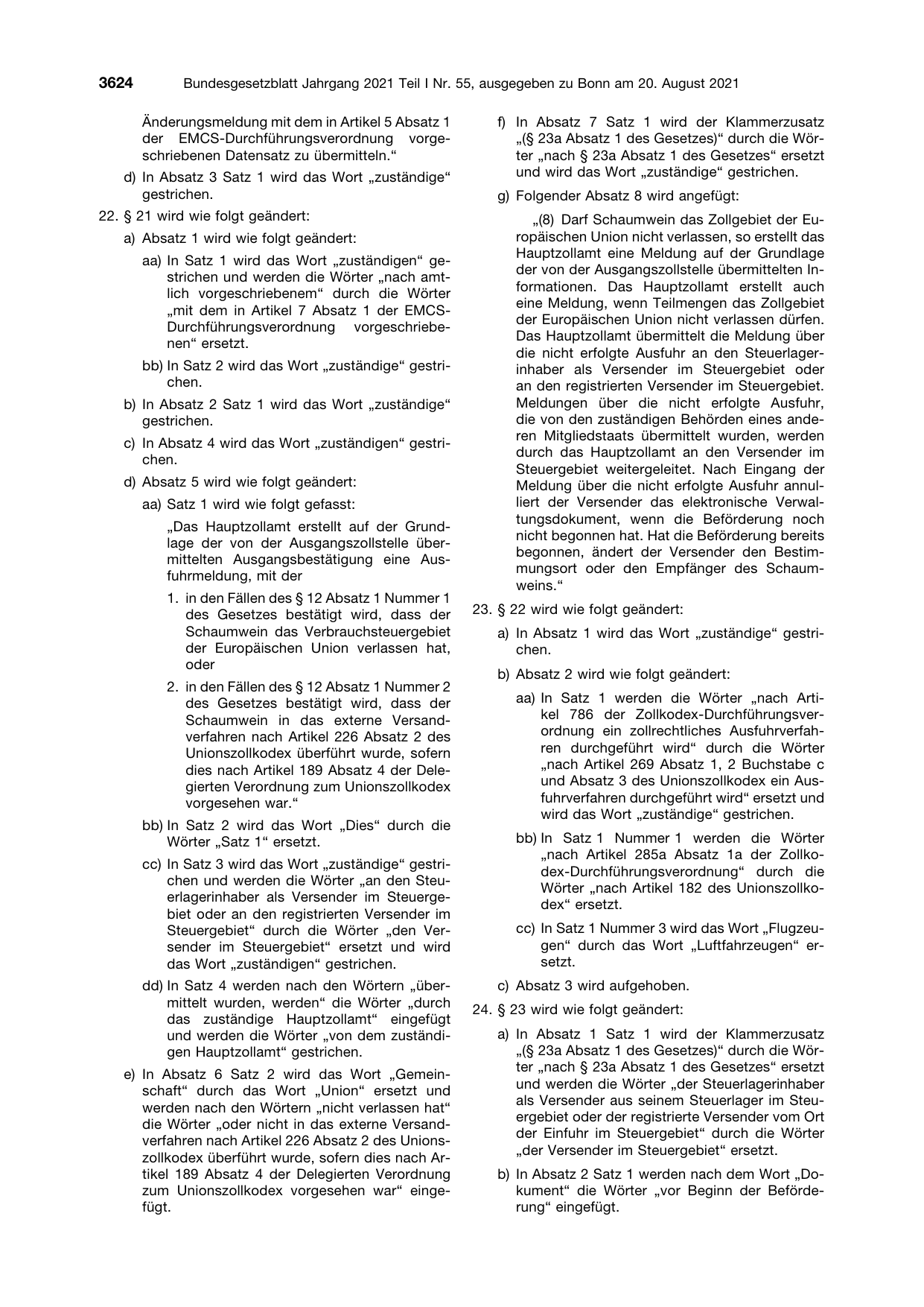 BGBl. 2021, Seite 3624 — Originalseite als Abbildung