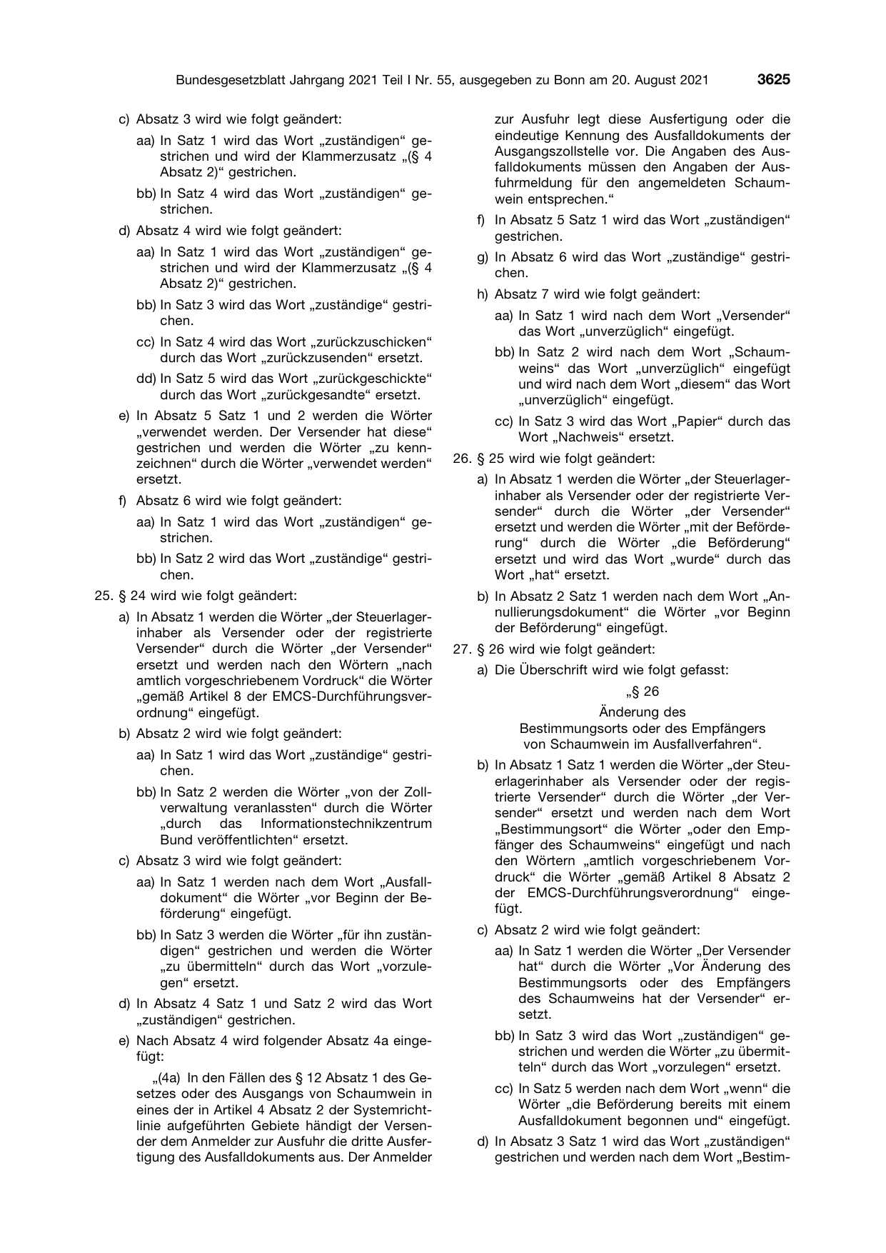 BGBl. 2021, Seite 3625 — Originalseite als Abbildung