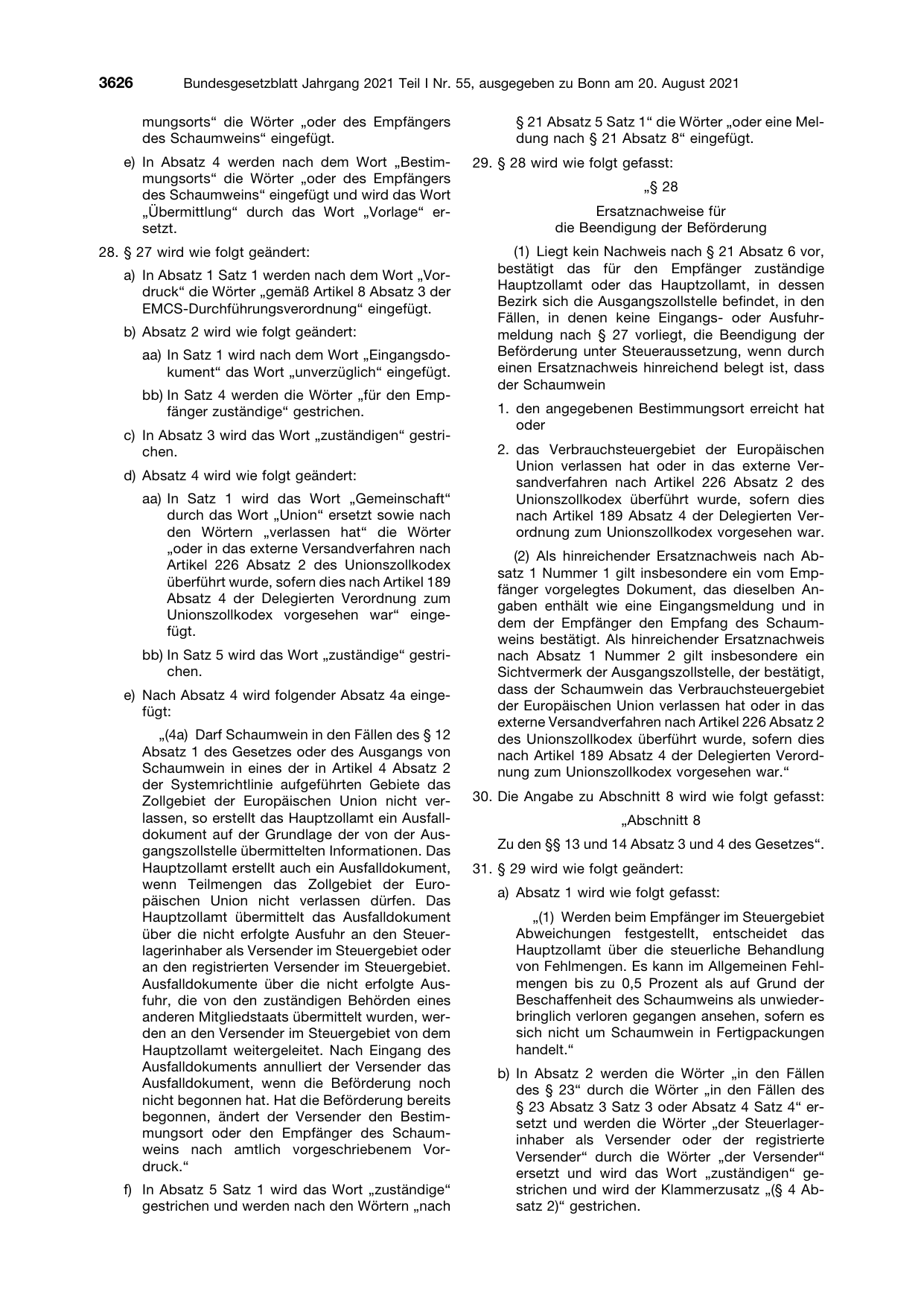 BGBl. 2021, Seite 3626 — Originalseite als Abbildung