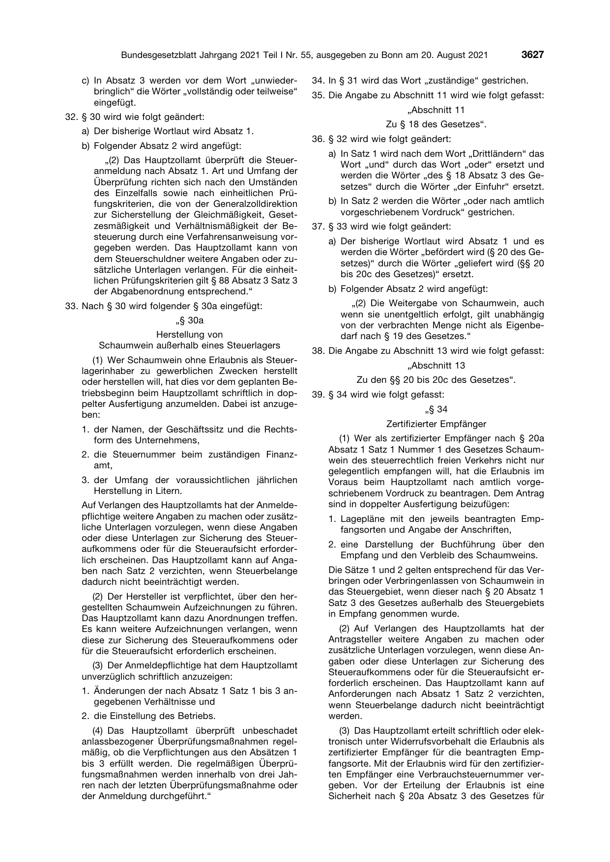 BGBl. 2021, Seite 3627 — Originalseite als Abbildung