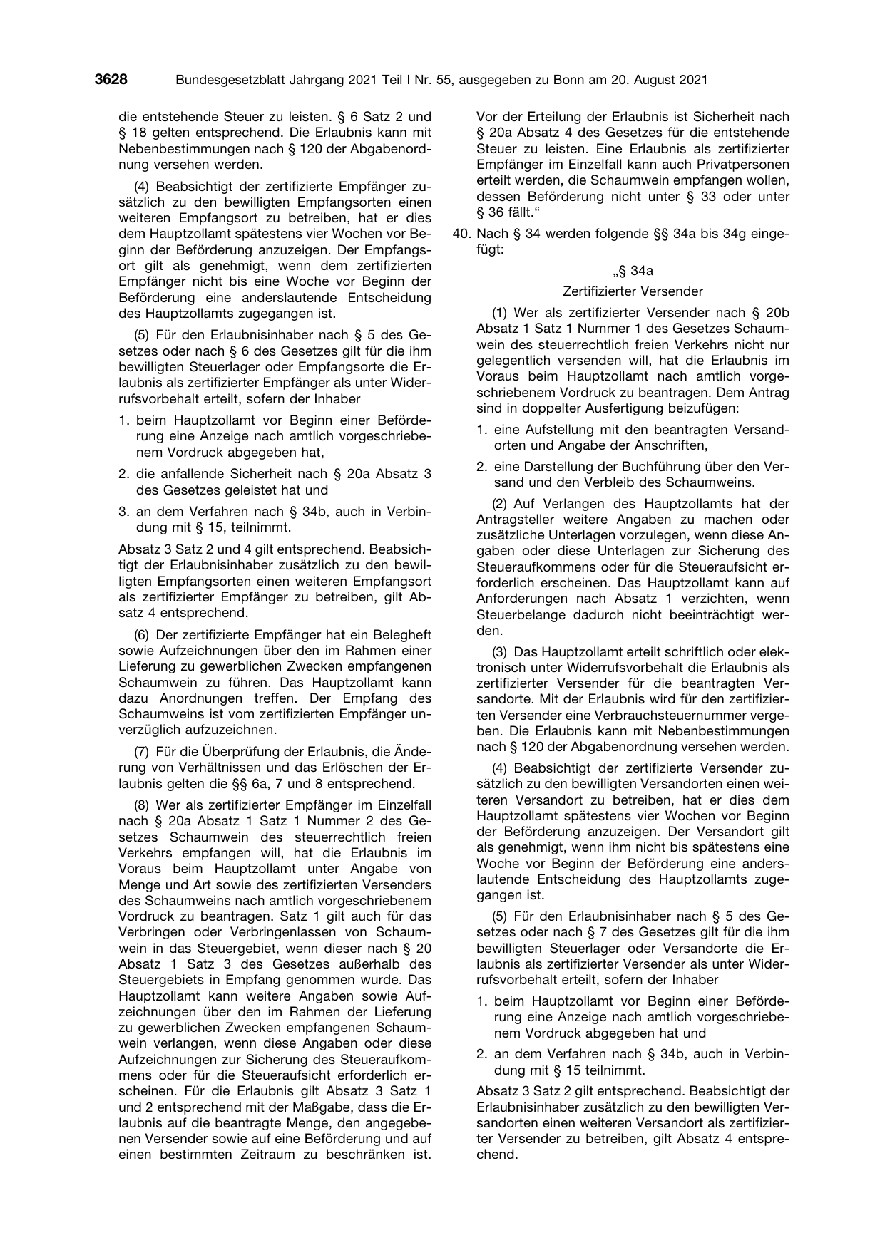 BGBl. 2021, Seite 3628 — Originalseite als Abbildung