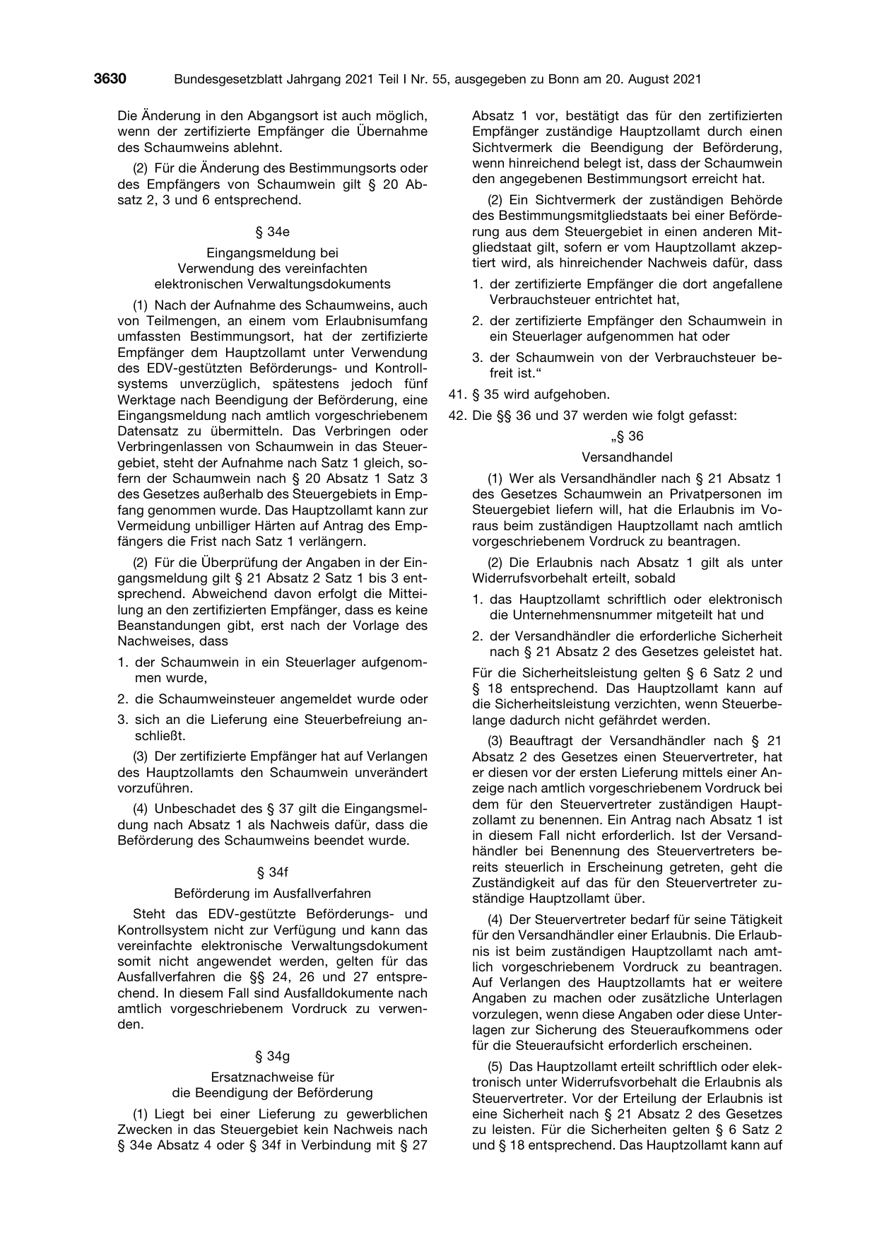 BGBl. 2021, Seite 3630 — Originalseite als Abbildung