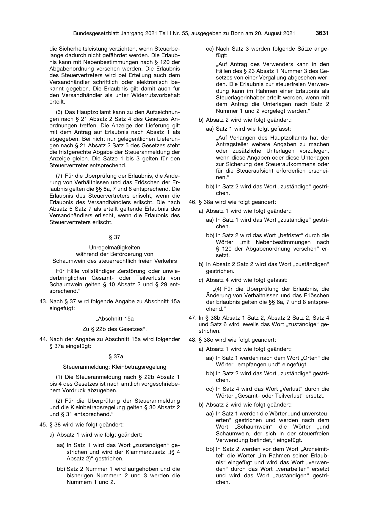 BGBl. 2021, Seite 3631 — Originalseite als Abbildung