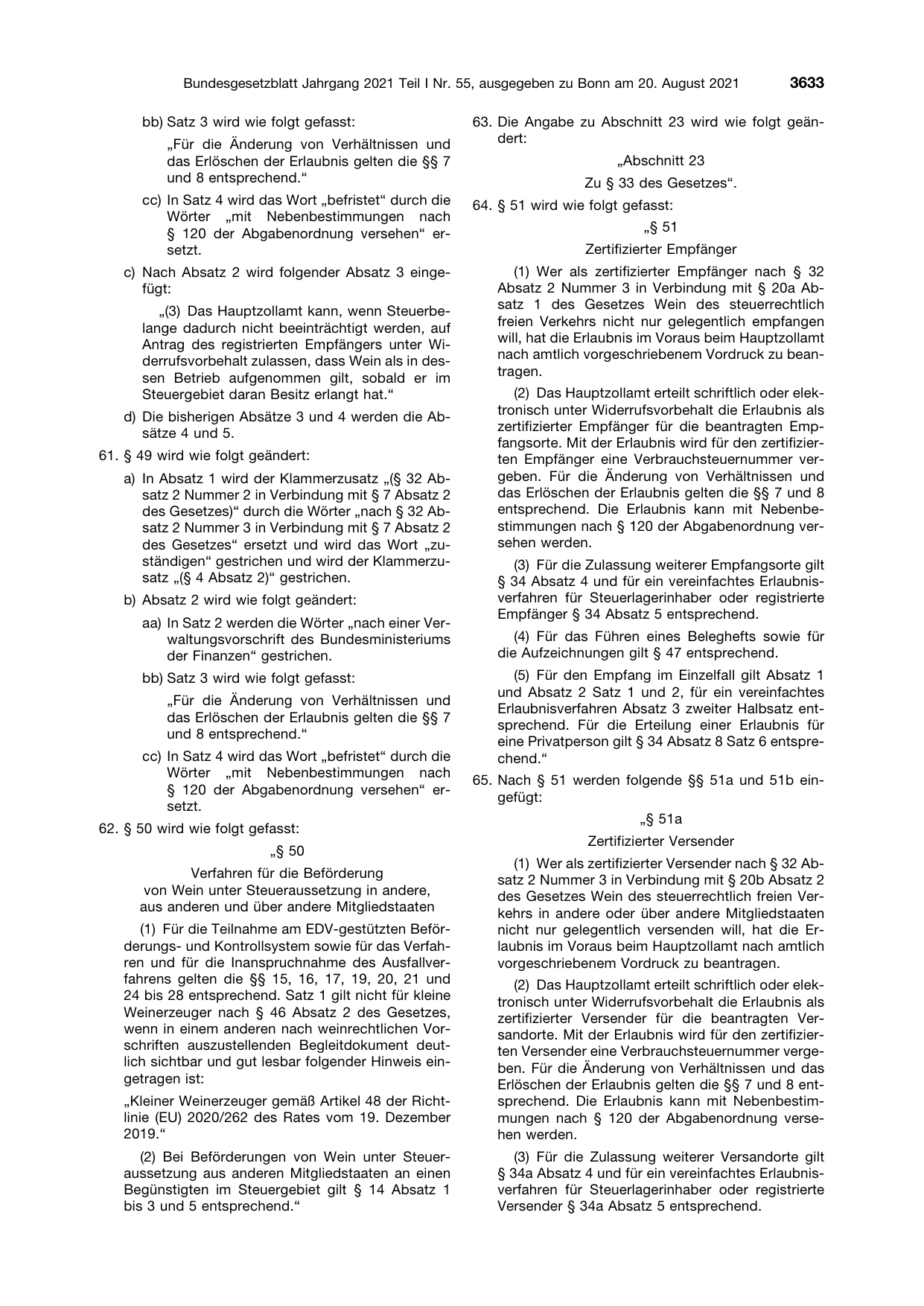 BGBl. 2021, Seite 3633 — Originalseite als Abbildung