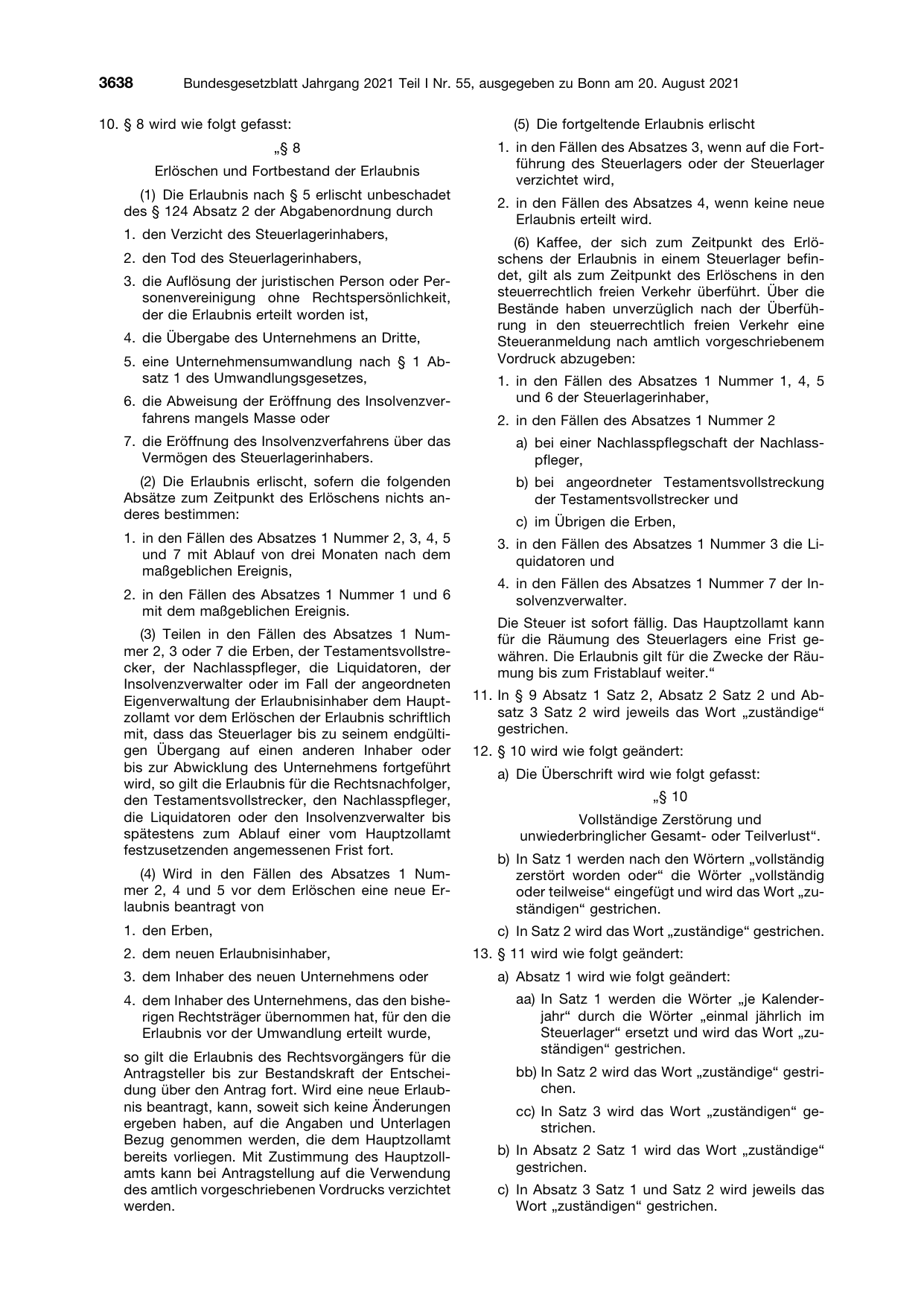 BGBl. 2021, Seite 3638 — Originalseite als Abbildung