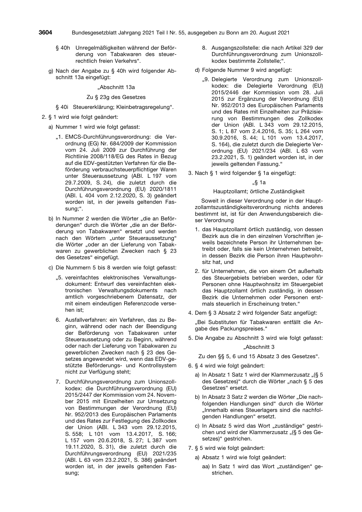 BGBl. 2021, Seite 3604 — Originalseite als Abbildung