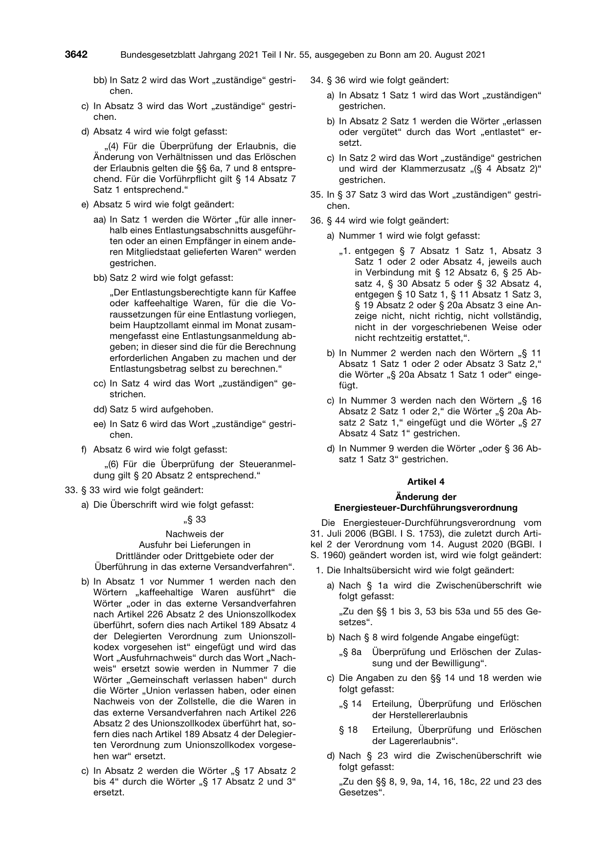 BGBl. 2021, Seite 3642 — Originalseite als Abbildung