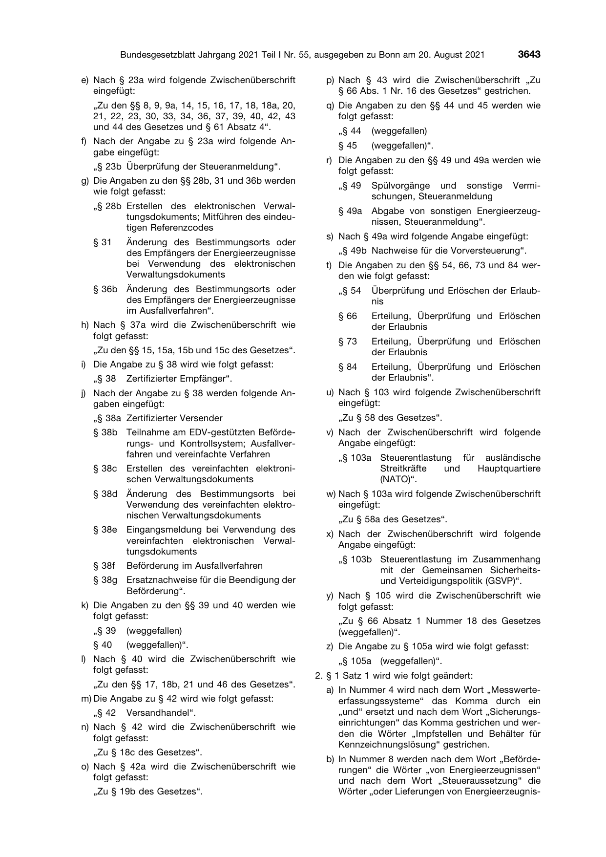 BGBl. 2021, Seite 3643 — Originalseite als Abbildung