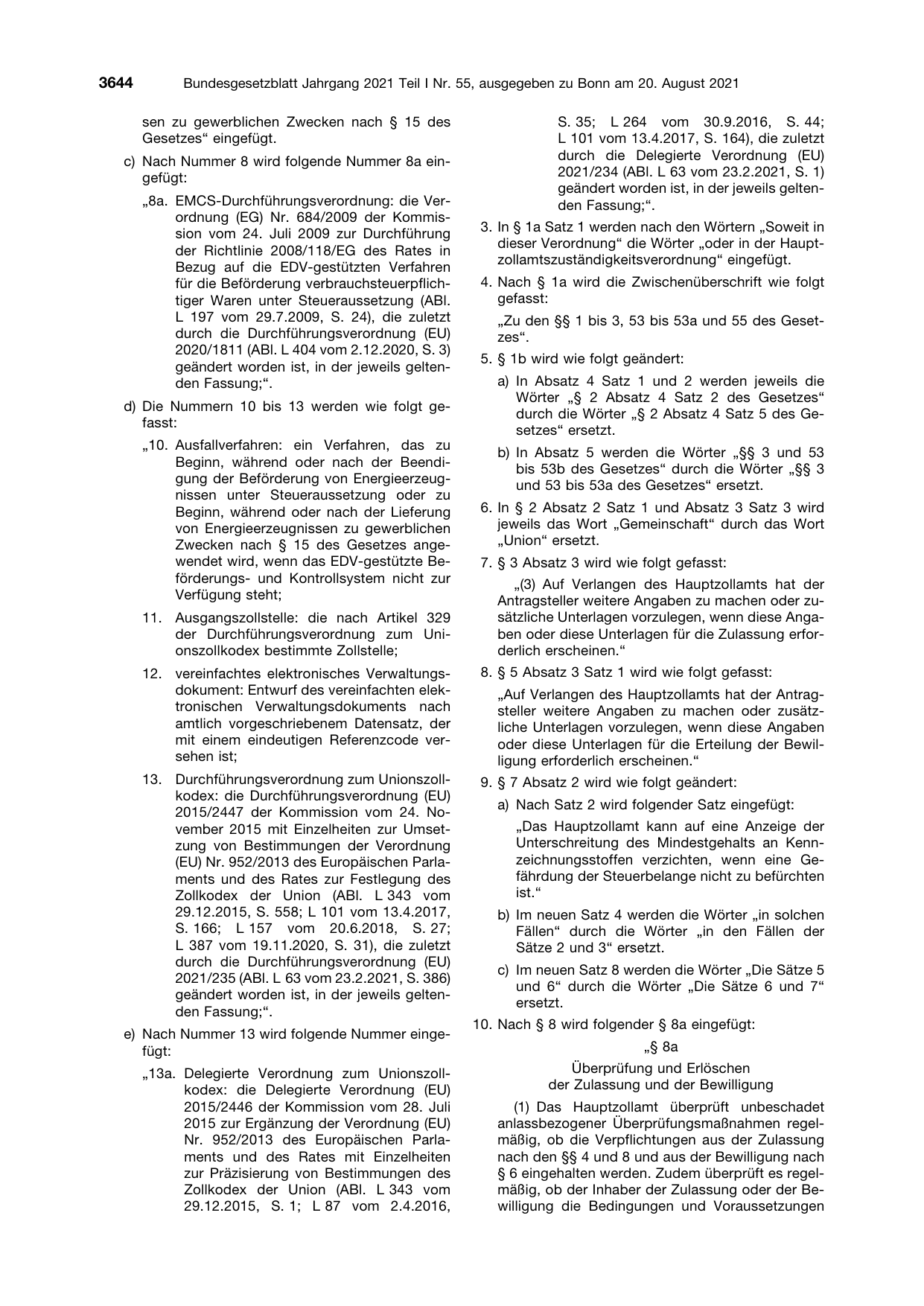BGBl. 2021, Seite 3644 — Originalseite als Abbildung