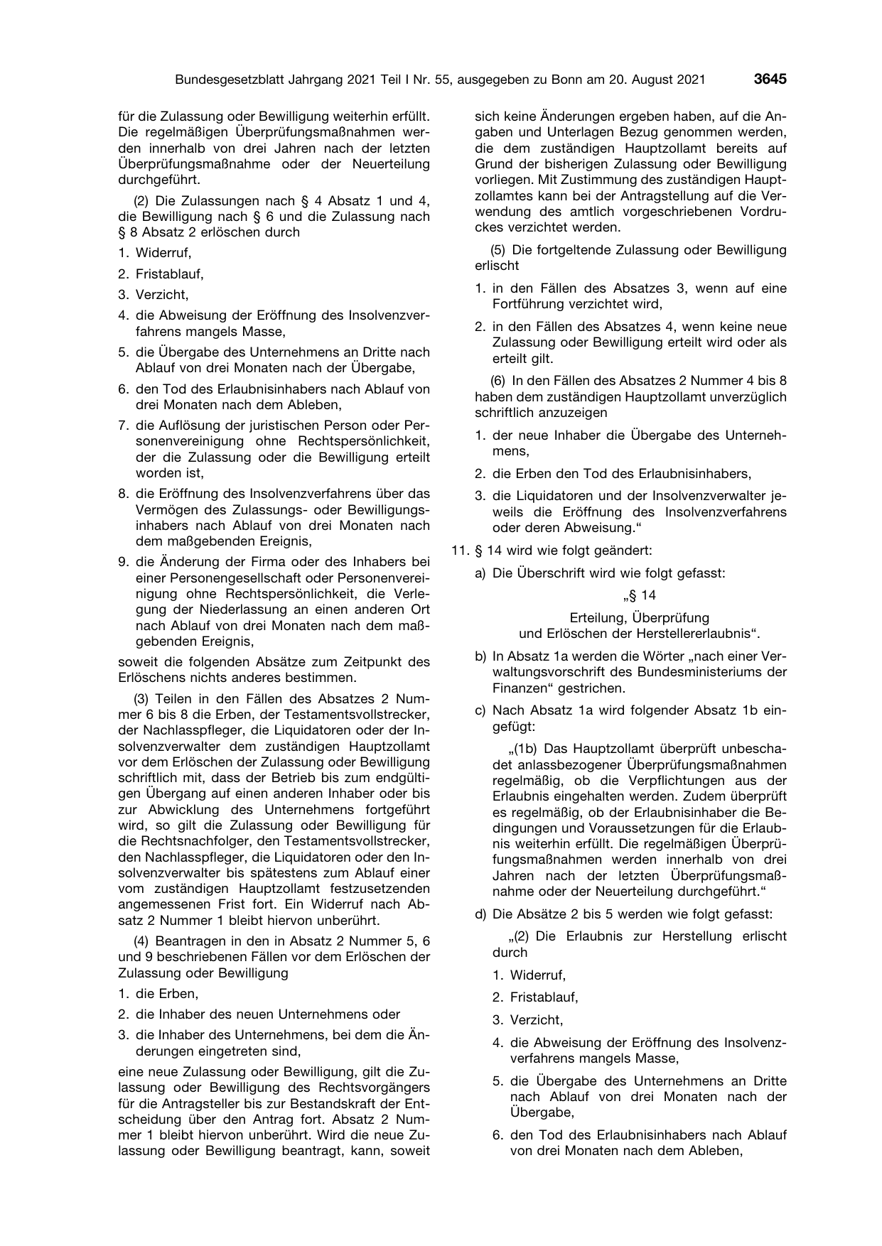 BGBl. 2021, Seite 3645 — Originalseite als Abbildung