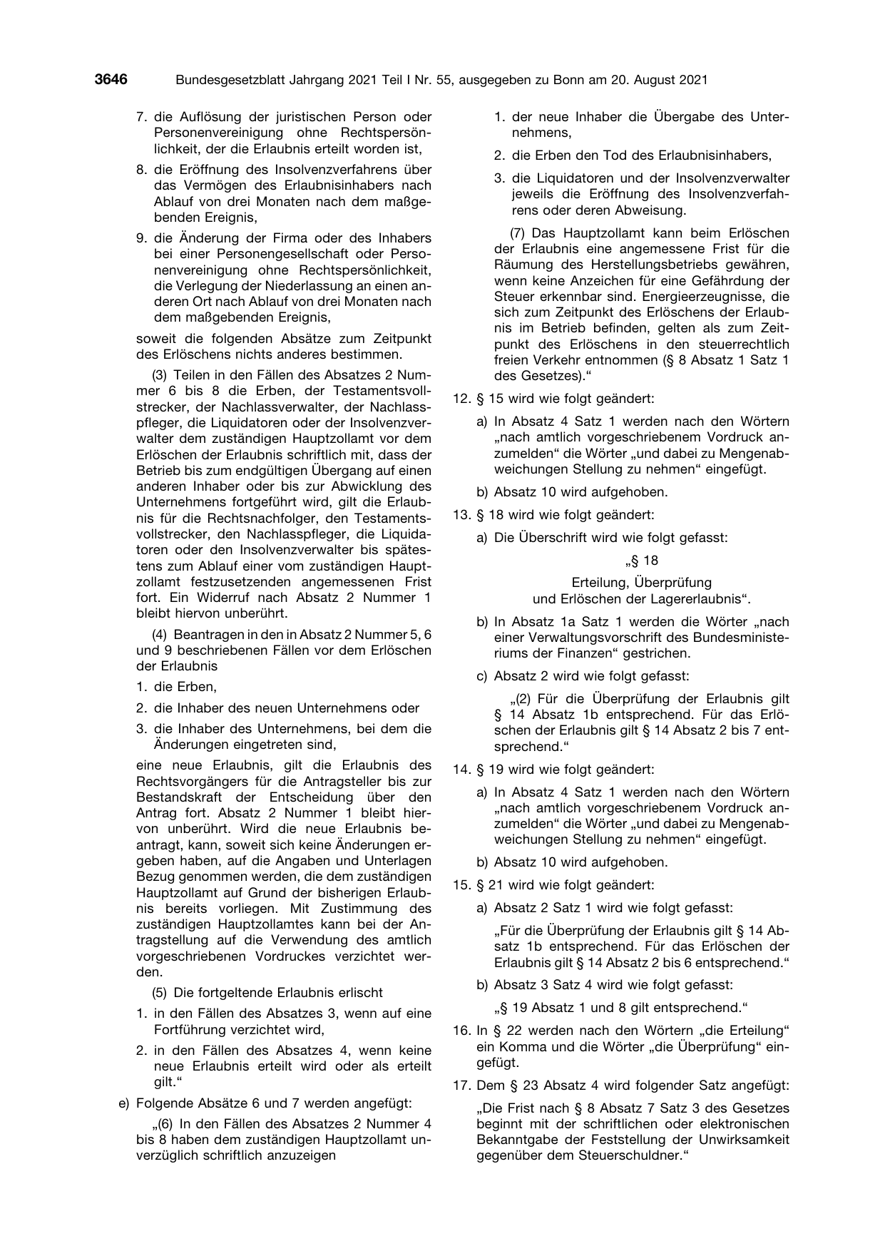 BGBl. 2021, Seite 3646 — Originalseite als Abbildung