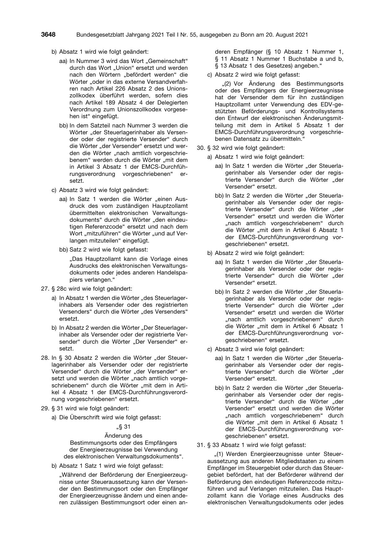 BGBl. 2021, Seite 3648 — Originalseite als Abbildung