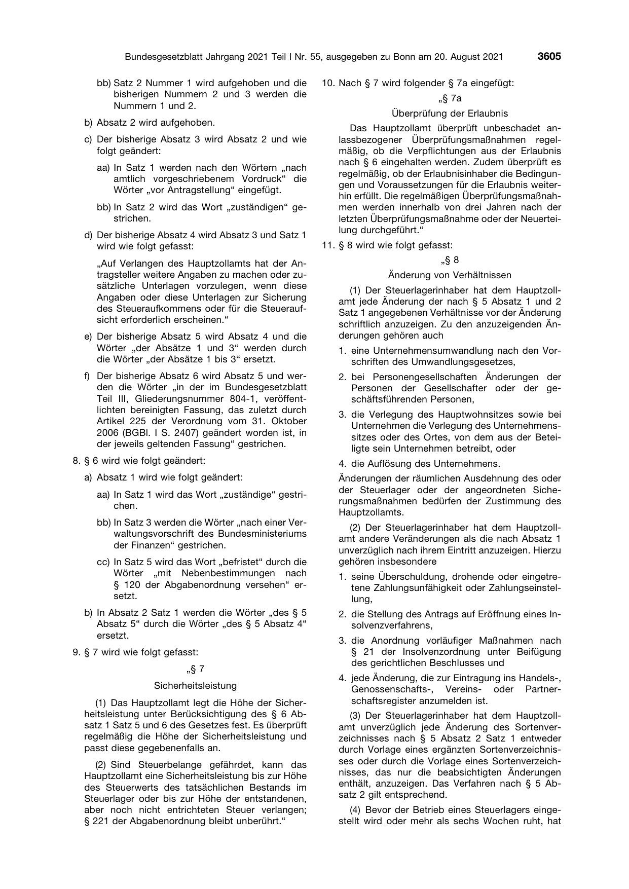 BGBl. 2021, Seite 3605 — Originalseite als Abbildung