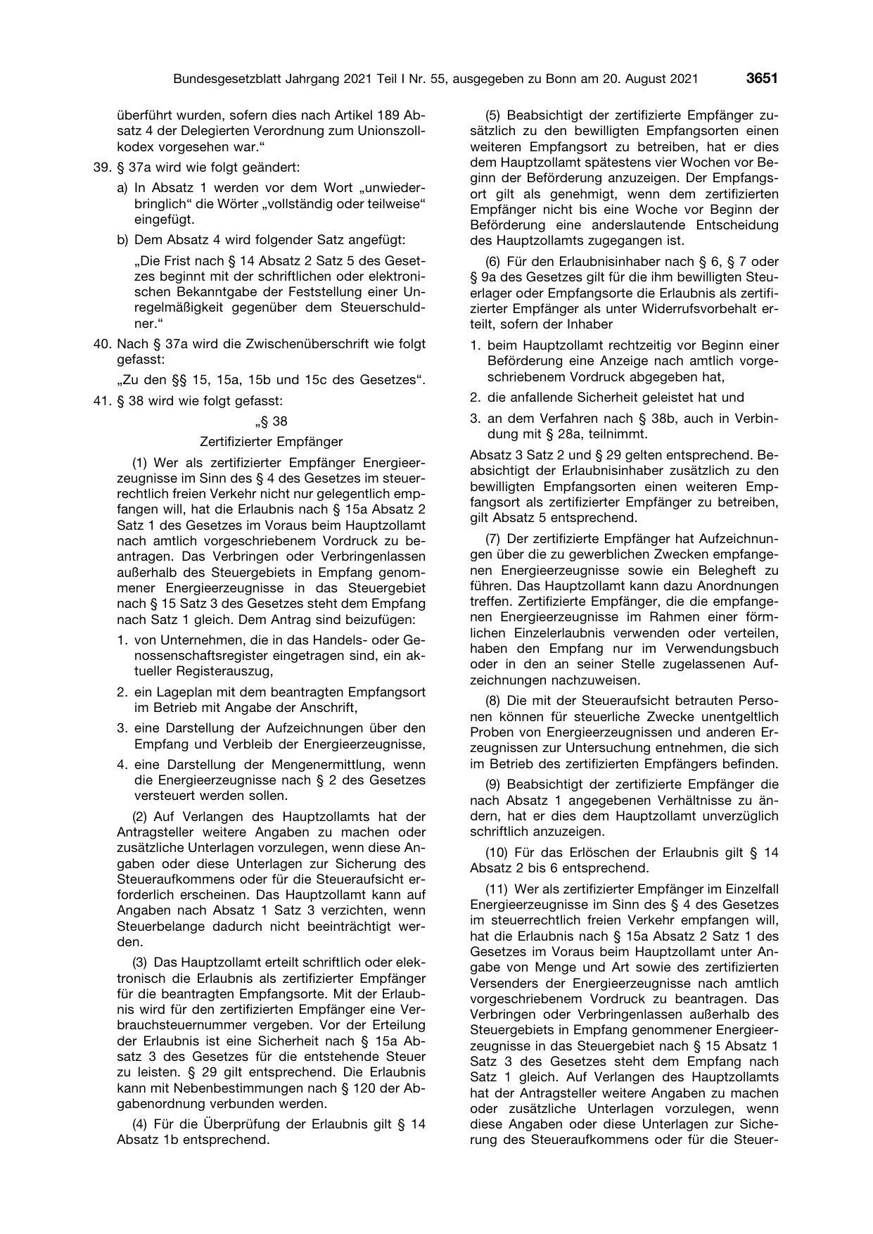 BGBl. 2021, Seite 3651 — Originalseite als Abbildung