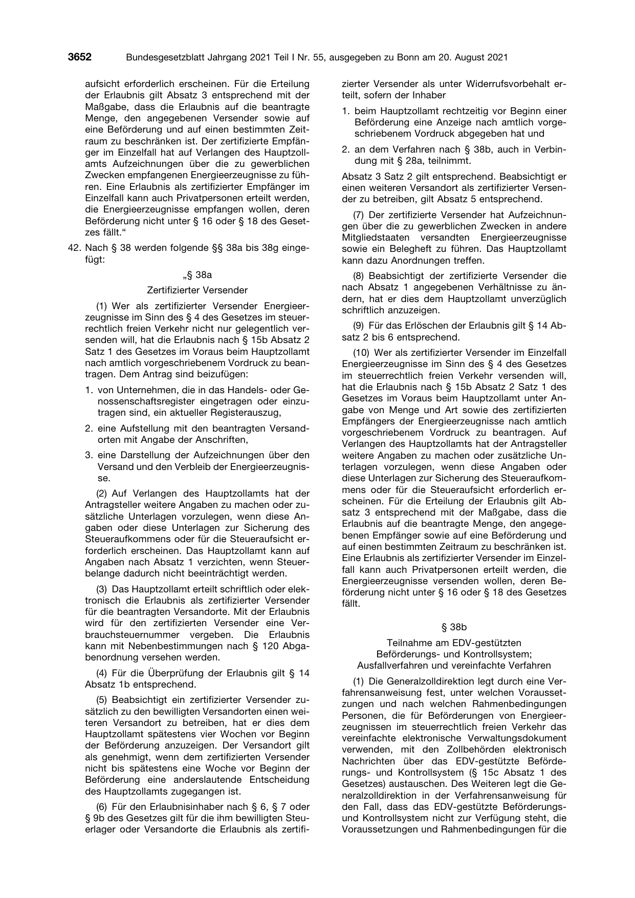 BGBl. 2021, Seite 3652 — Originalseite als Abbildung