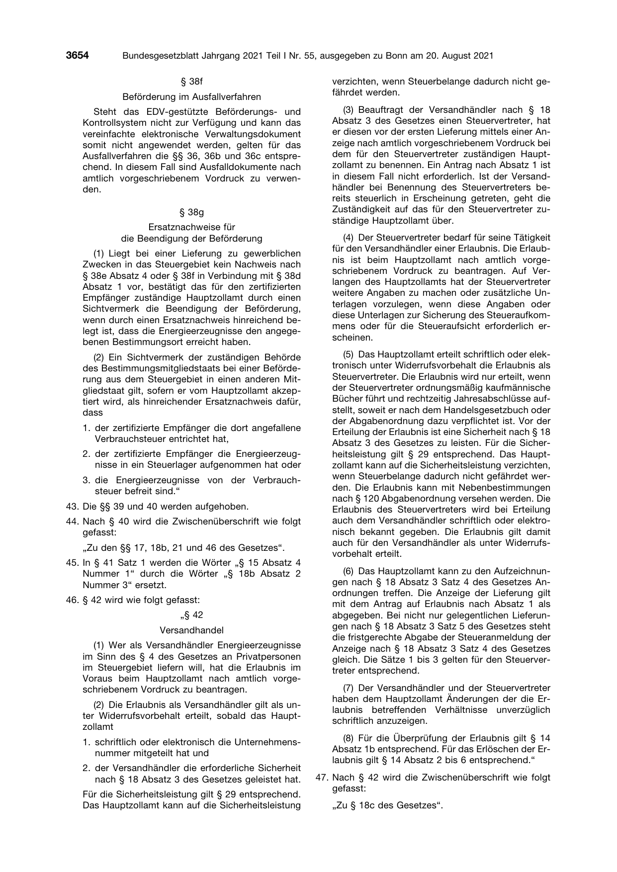 BGBl. 2021, Seite 3654 — Originalseite als Abbildung