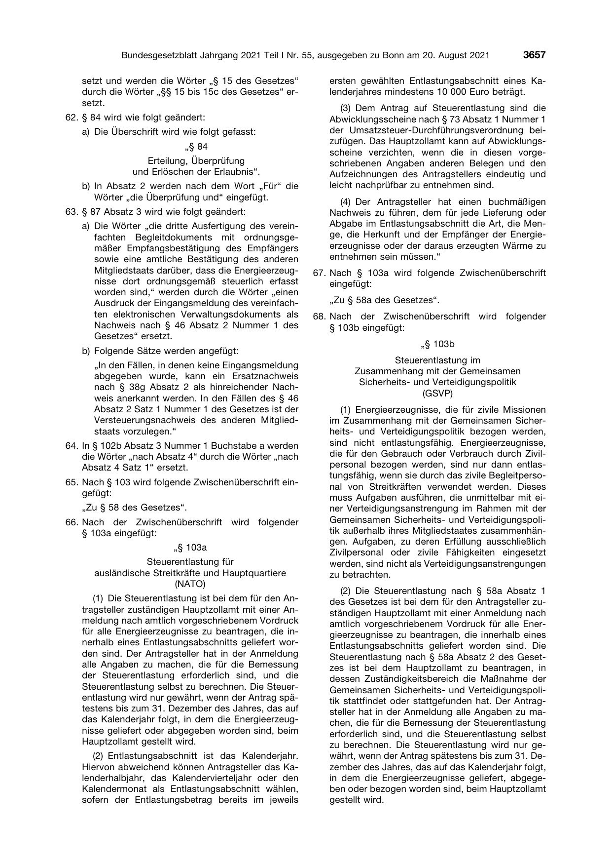 BGBl. 2021, Seite 3657 — Originalseite als Abbildung