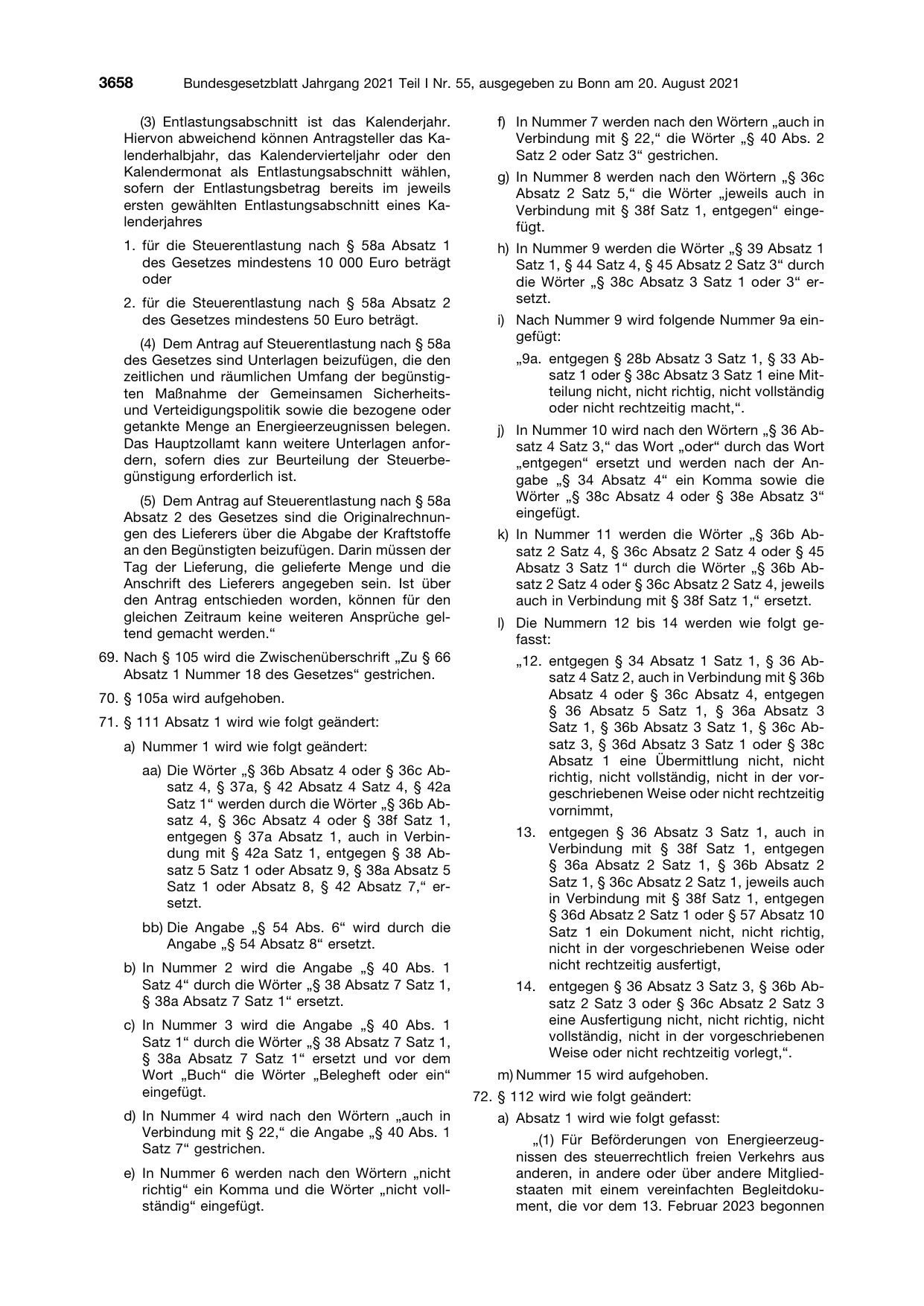 BGBl. 2021, Seite 3658 — Originalseite als Abbildung