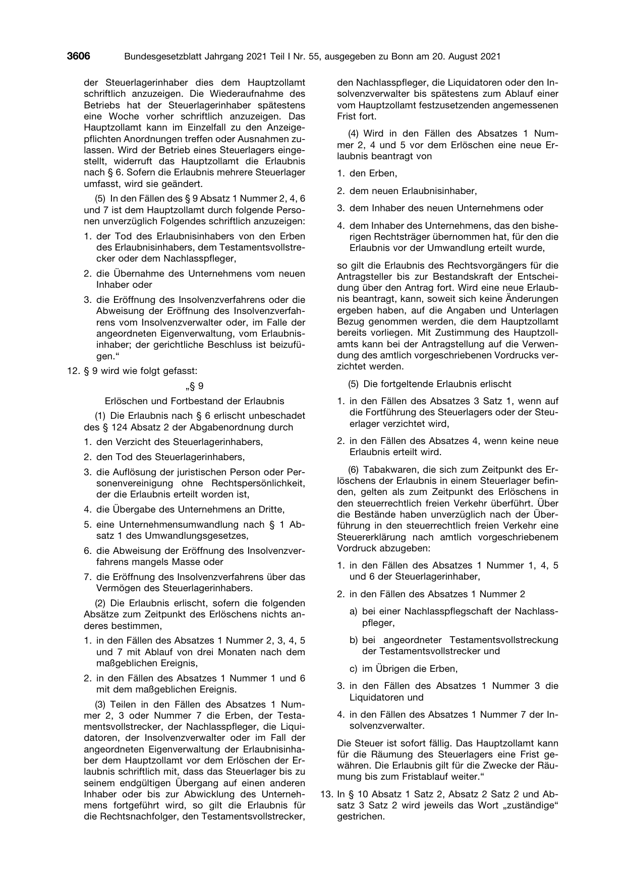 BGBl. 2021, Seite 3606 — Originalseite als Abbildung