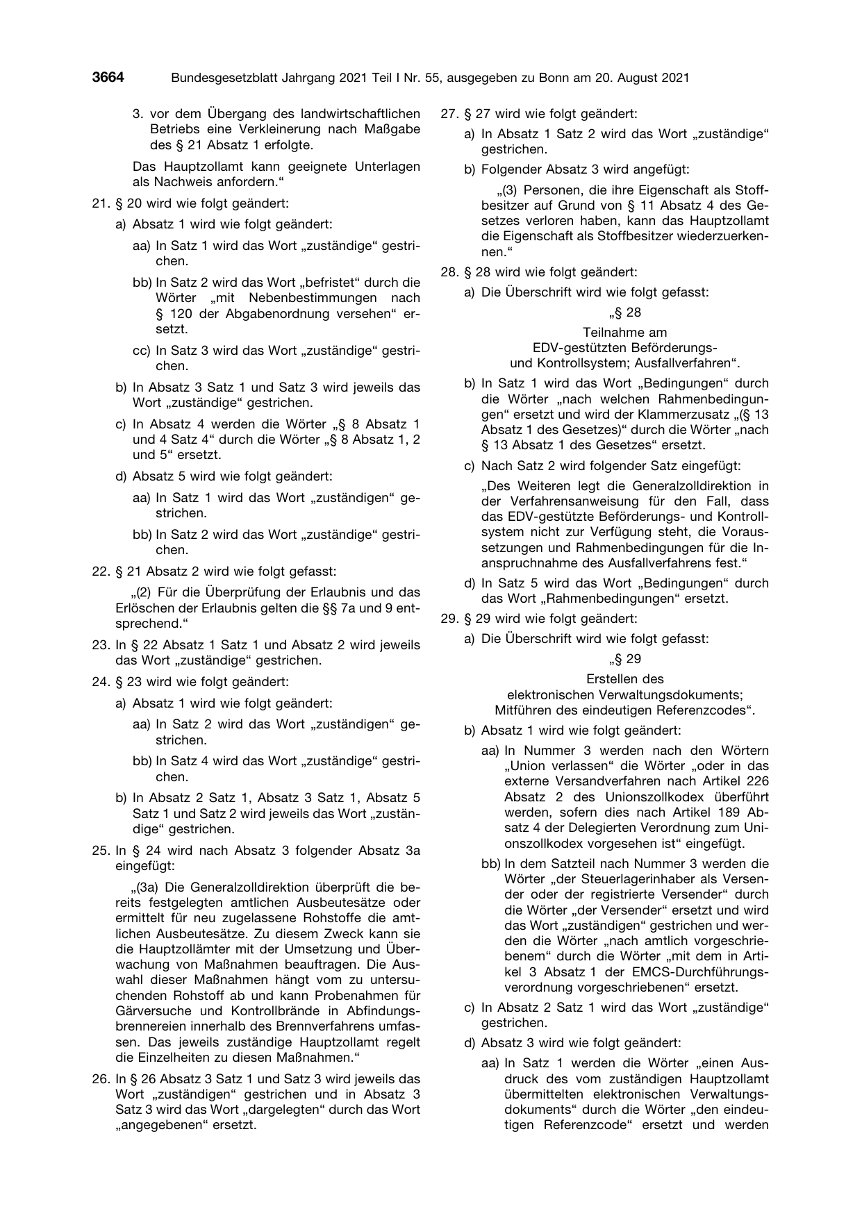 BGBl. 2021, Seite 3664 — Originalseite als Abbildung